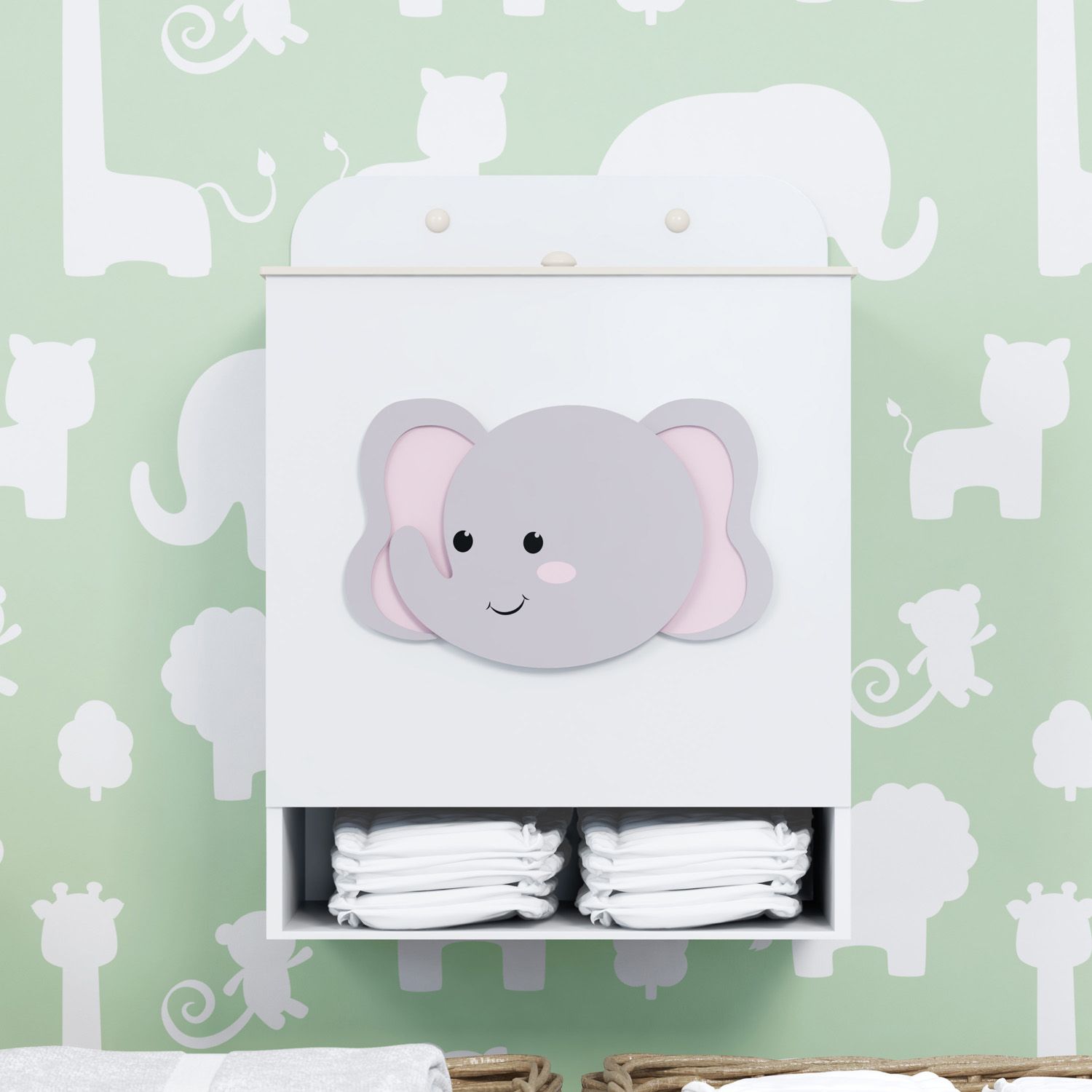 Porta Fraldas MDF Elefante Amiguinhos Safári
