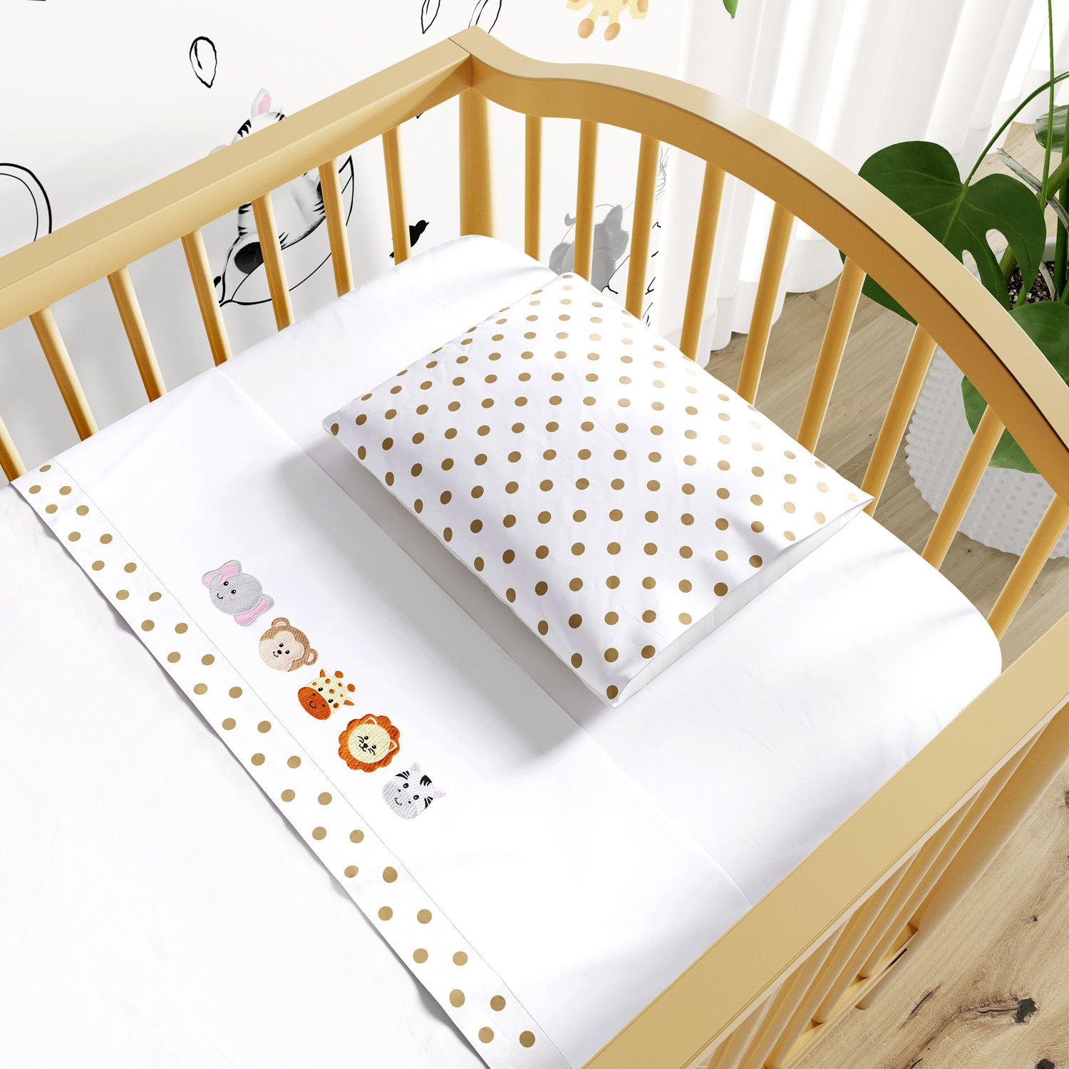 Jogo de Lençol Berço Bordado Amiguinhos Safári 3 peças