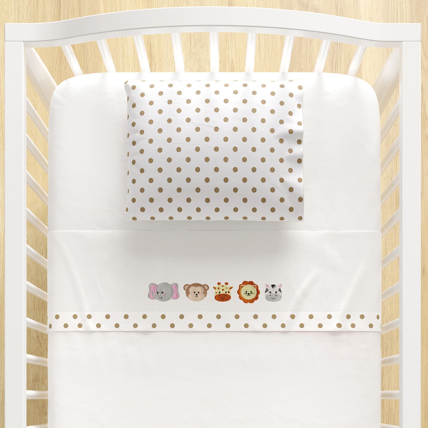 Jogo de Lençol Berço Bordado Amiguinhos Safári 3 peças