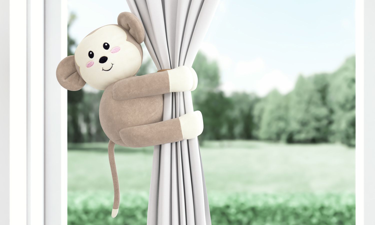 Prendedor de Cortina Macaquinha Amiguinhas Safári Rosa 2 Peças