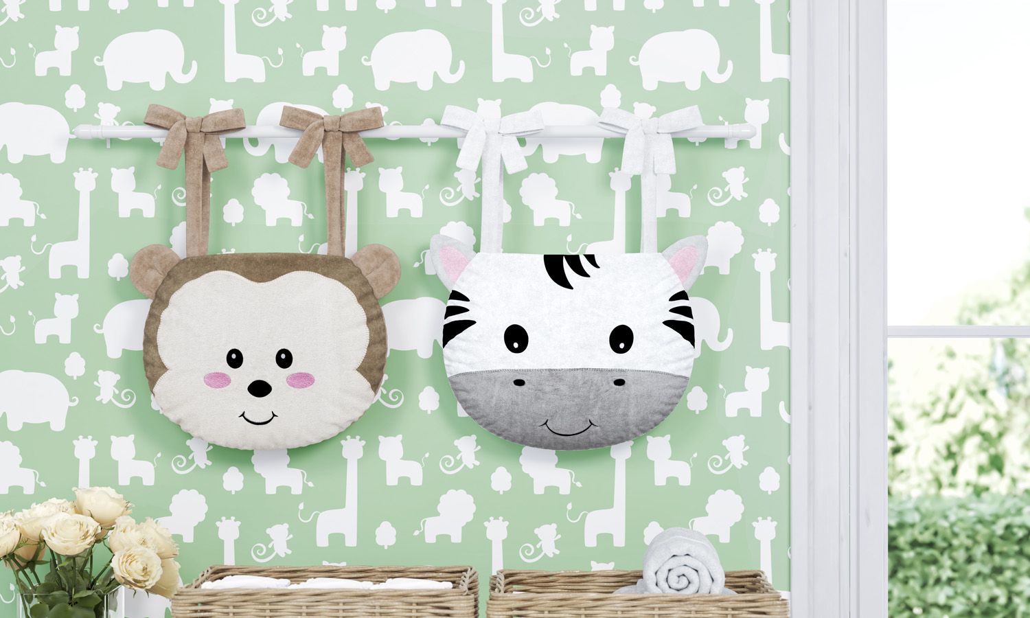 Porta Fraldas Varão Macaco e Zebra Amiguinhos Safári 2 Peças