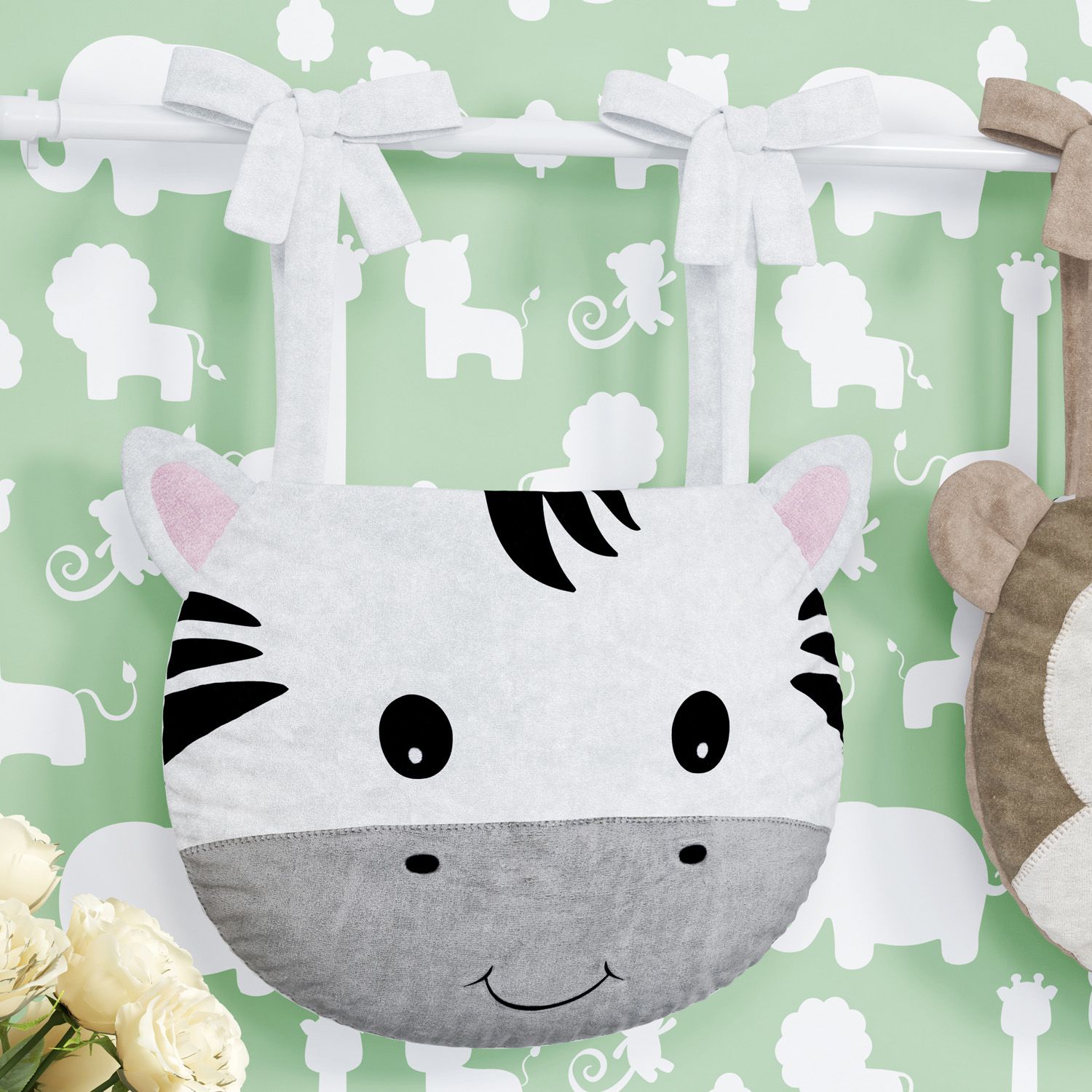 Porta Fraldas Varão Macaco e Zebra Amiguinhos Safári 2 Peças