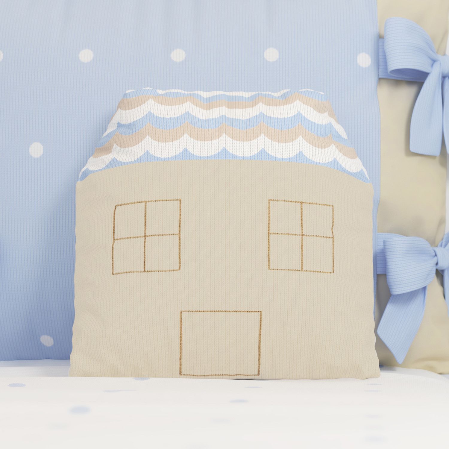 Almofada Casinha Tricot Estampa Ondulada Azul 30cm