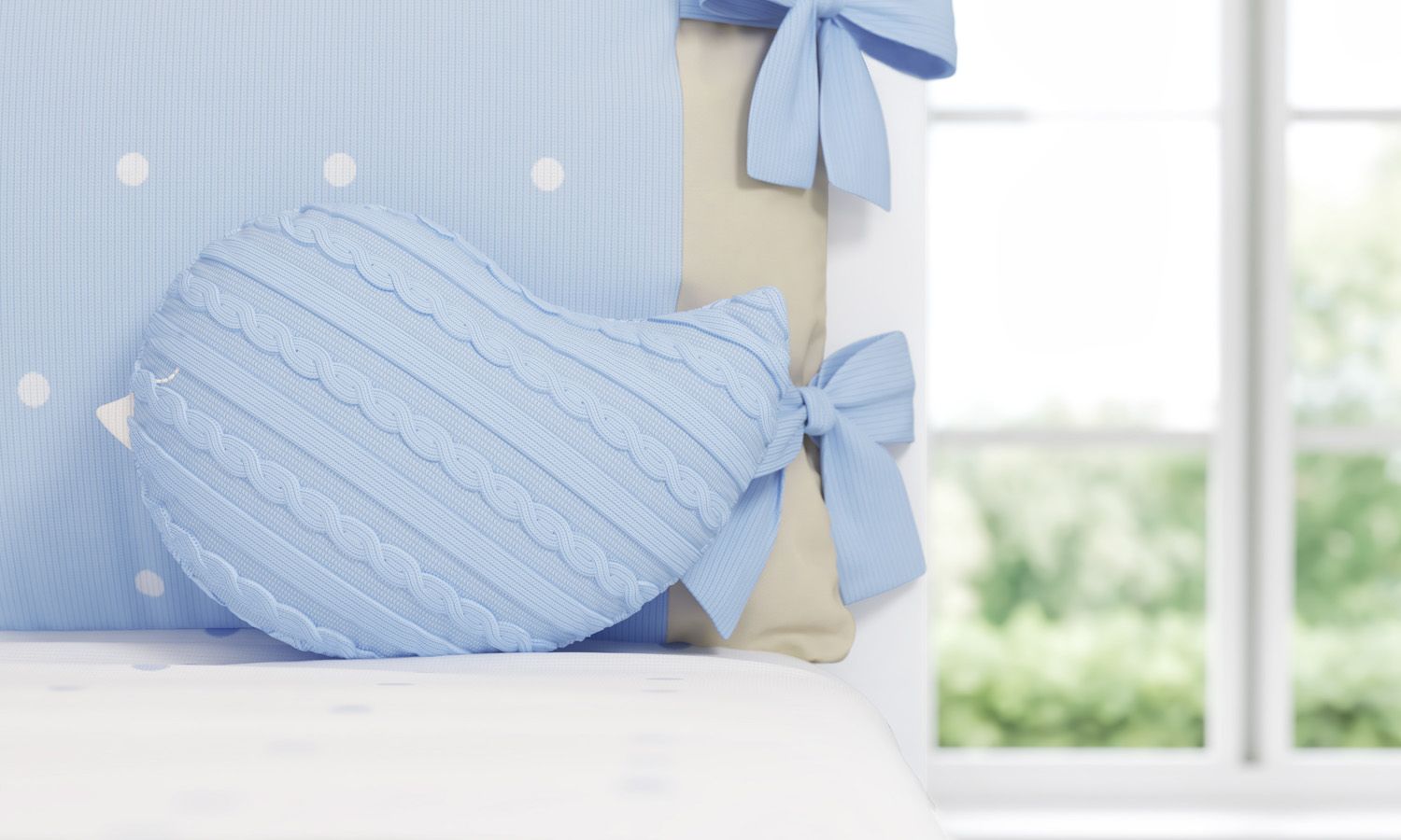 Almofada Passarinho Tricot Azul 30cm