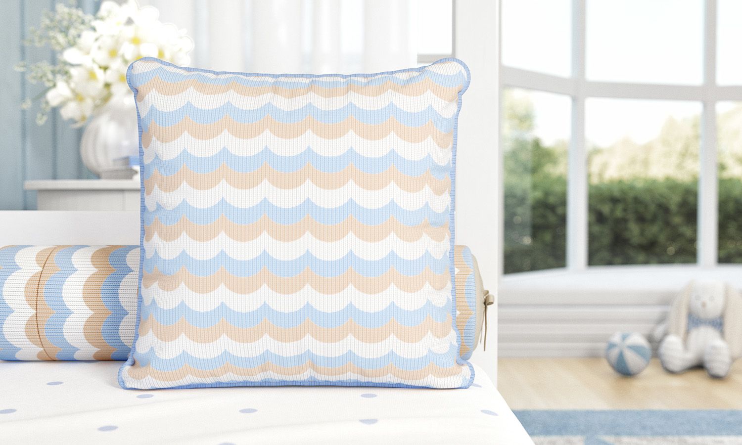 Almofada Tricot Estampa Ondulada Azul 30cm