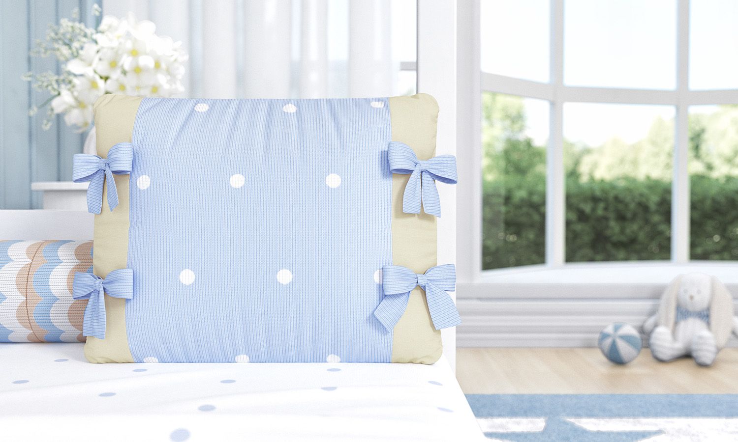 Almofada Laços Tricot Poá Azul 38cm