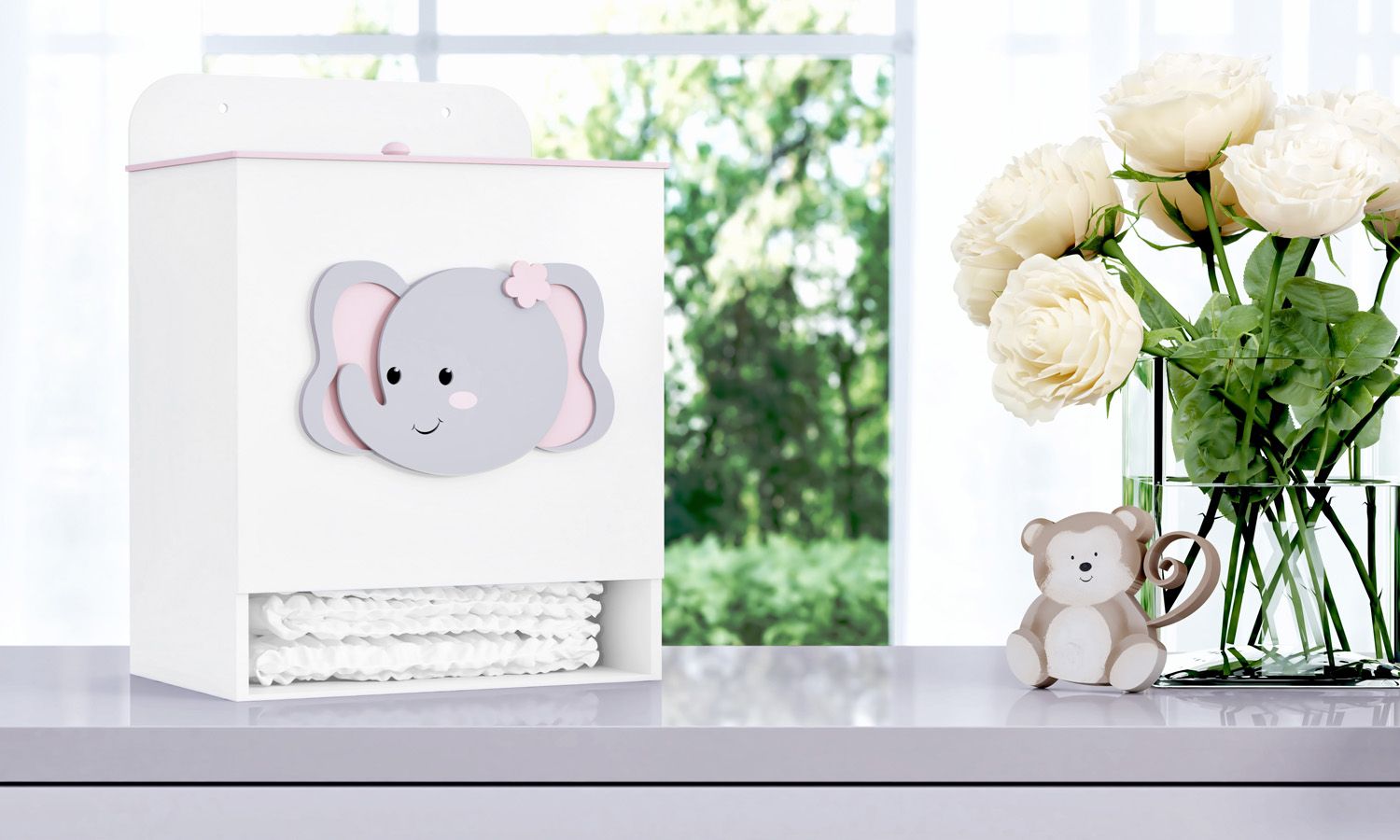 Porta Fraldas MDF Elefante Amiguinhos Safári