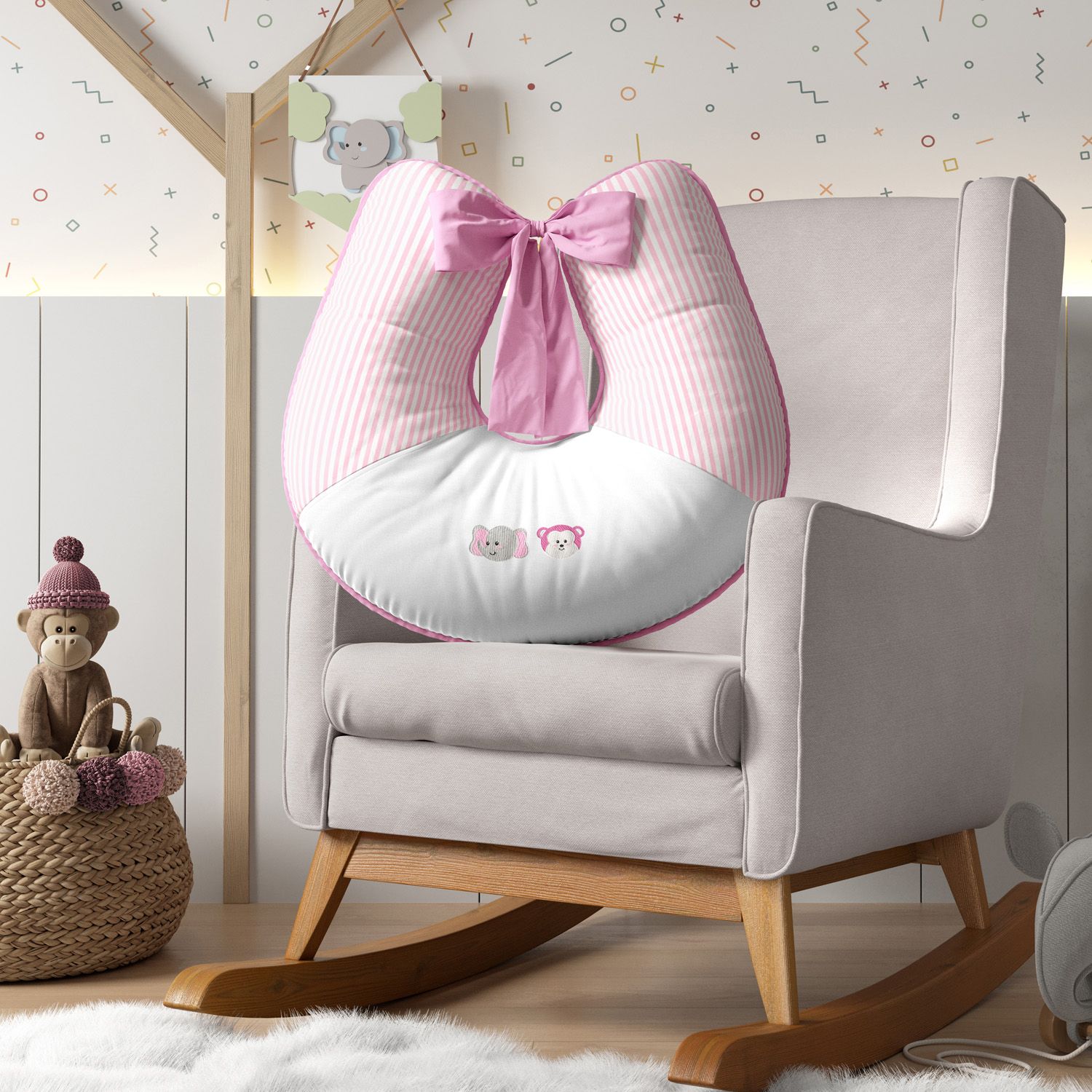 Almofada Amamentação Elefante e Macaco Amiguinhos Safári