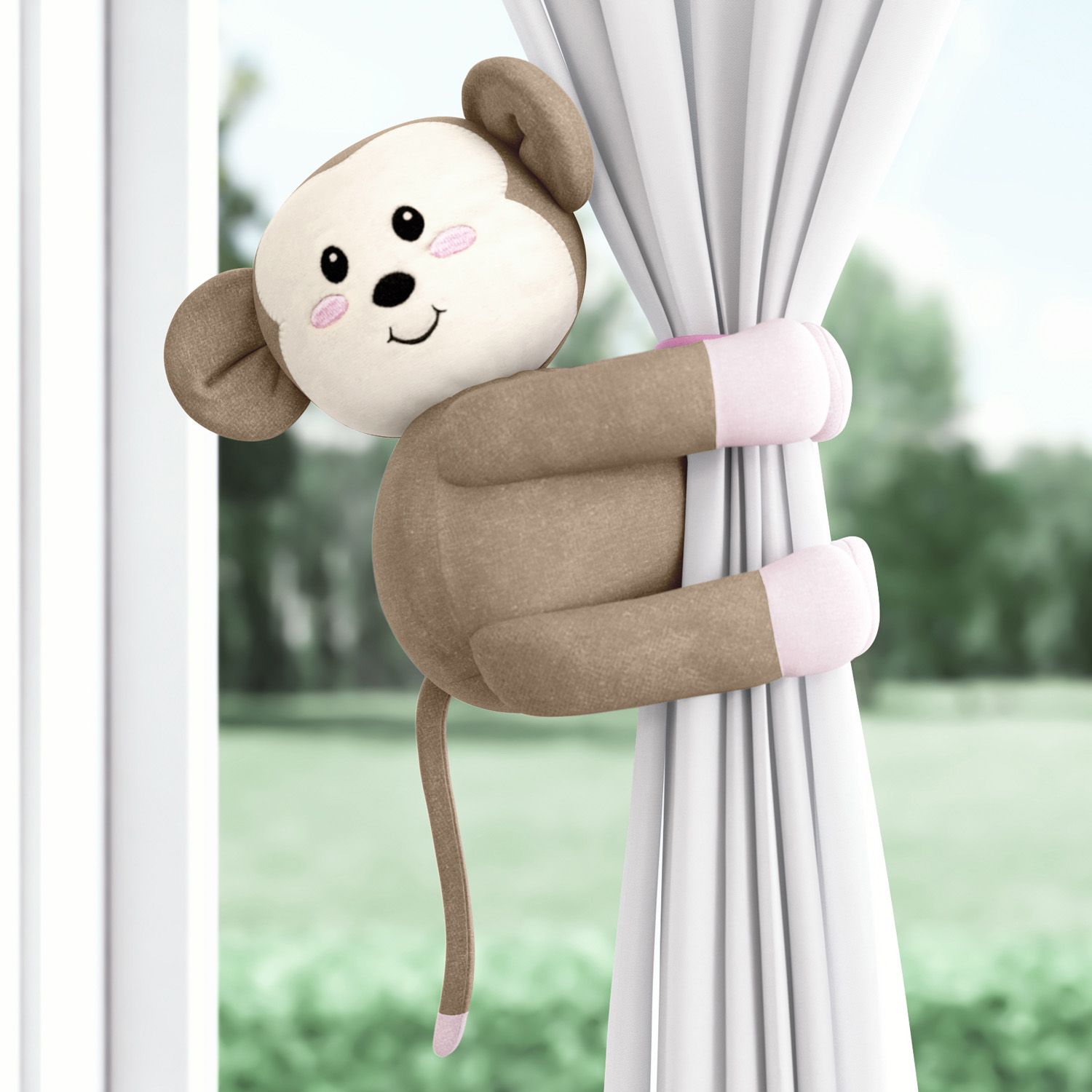 Prendedor de Cortina Macaquinha Amiguinhas Safári Rosa 2 Peças