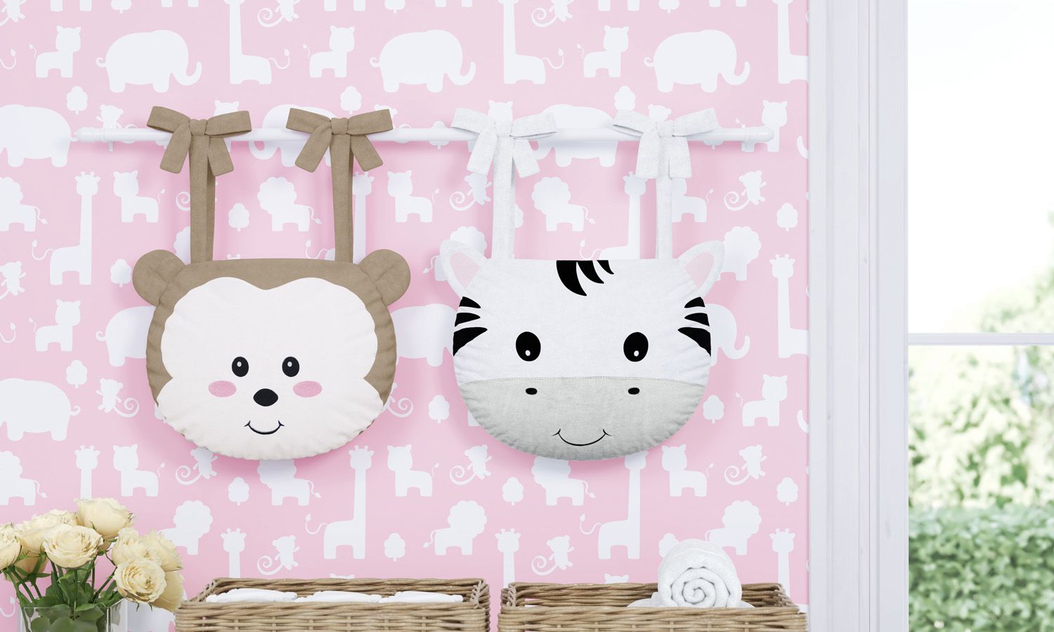 Porta Fraldas Varão Macaco e Zebra Amiguinhos Safári 2 Peças