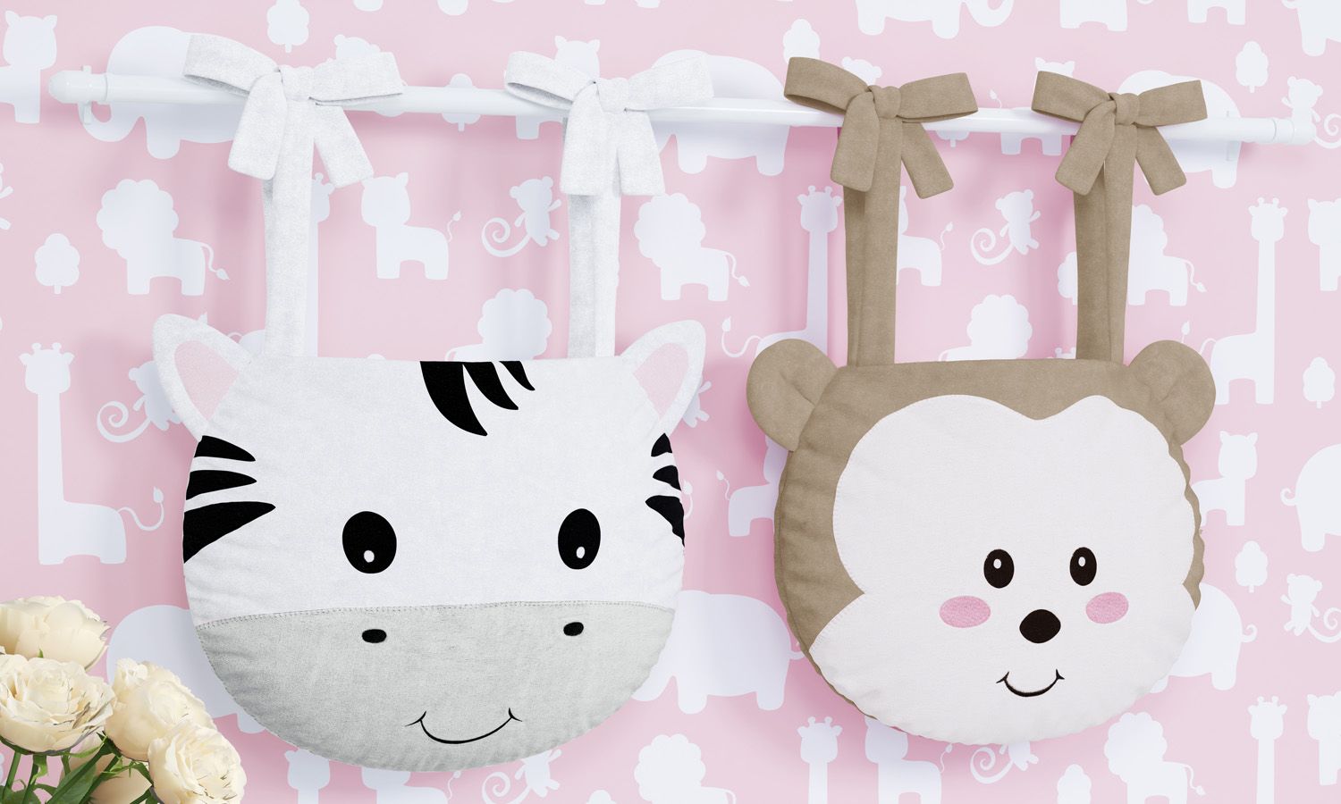 Porta Fraldas Varão Macaco e Zebra Amiguinhos Safári 2 Peças