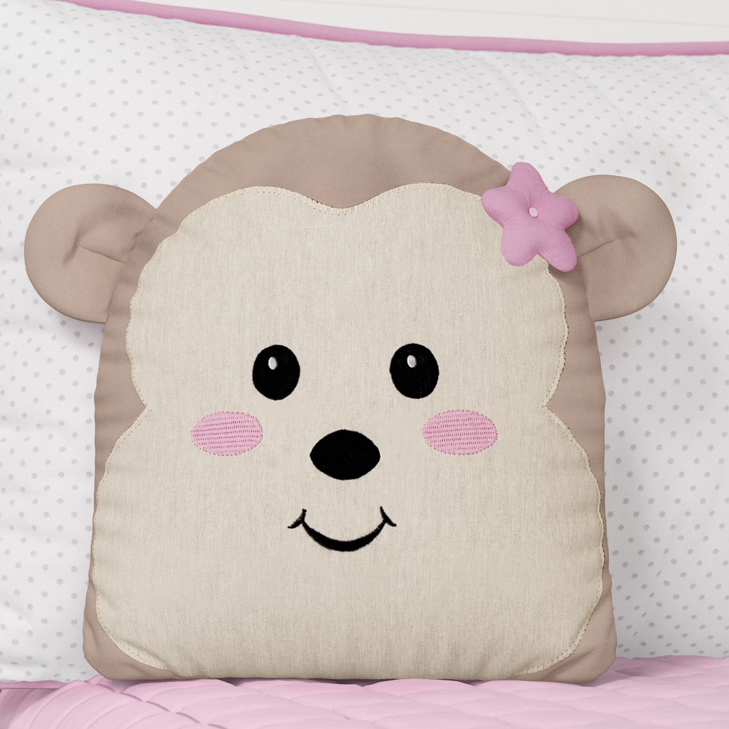 Almofada Amiguinha Macaquinha Rosa 32cm