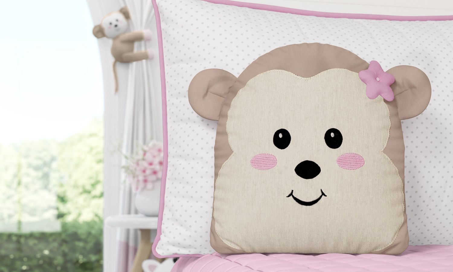 Almofada Amiguinha Macaquinha Rosa 32cm