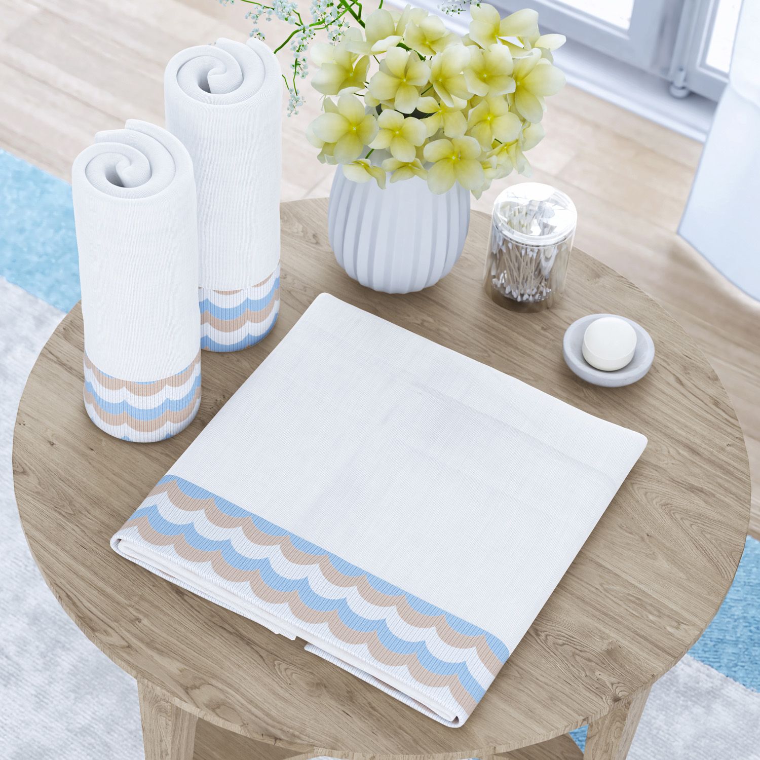 Jogo de Fraldas de Ombro Barra Tricot Estampa Ondulada Azul