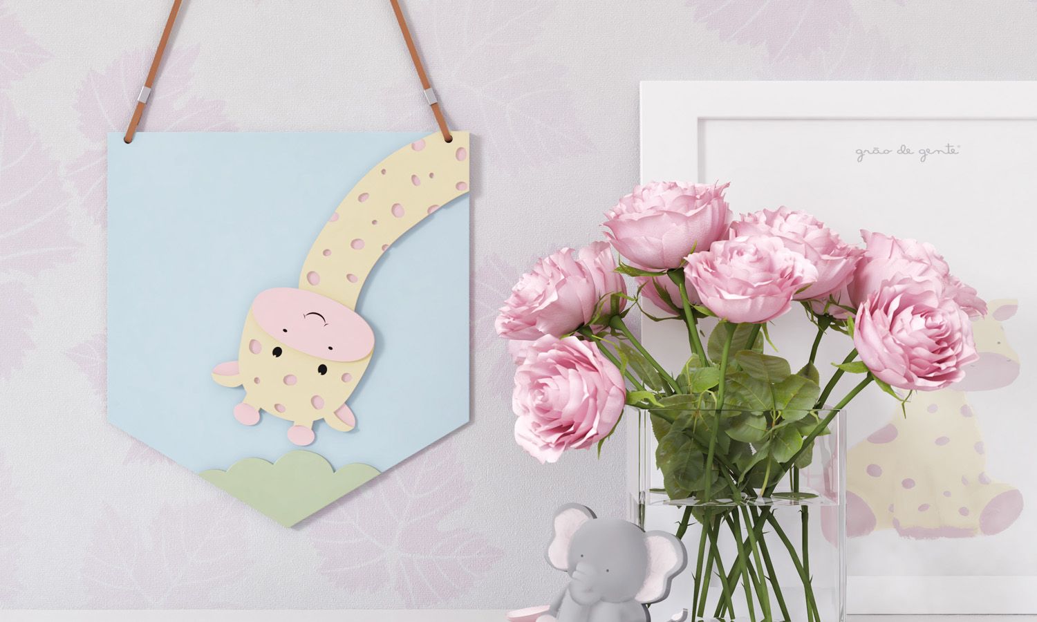 Flâmula MDF Amiguinha Girafa Rosa