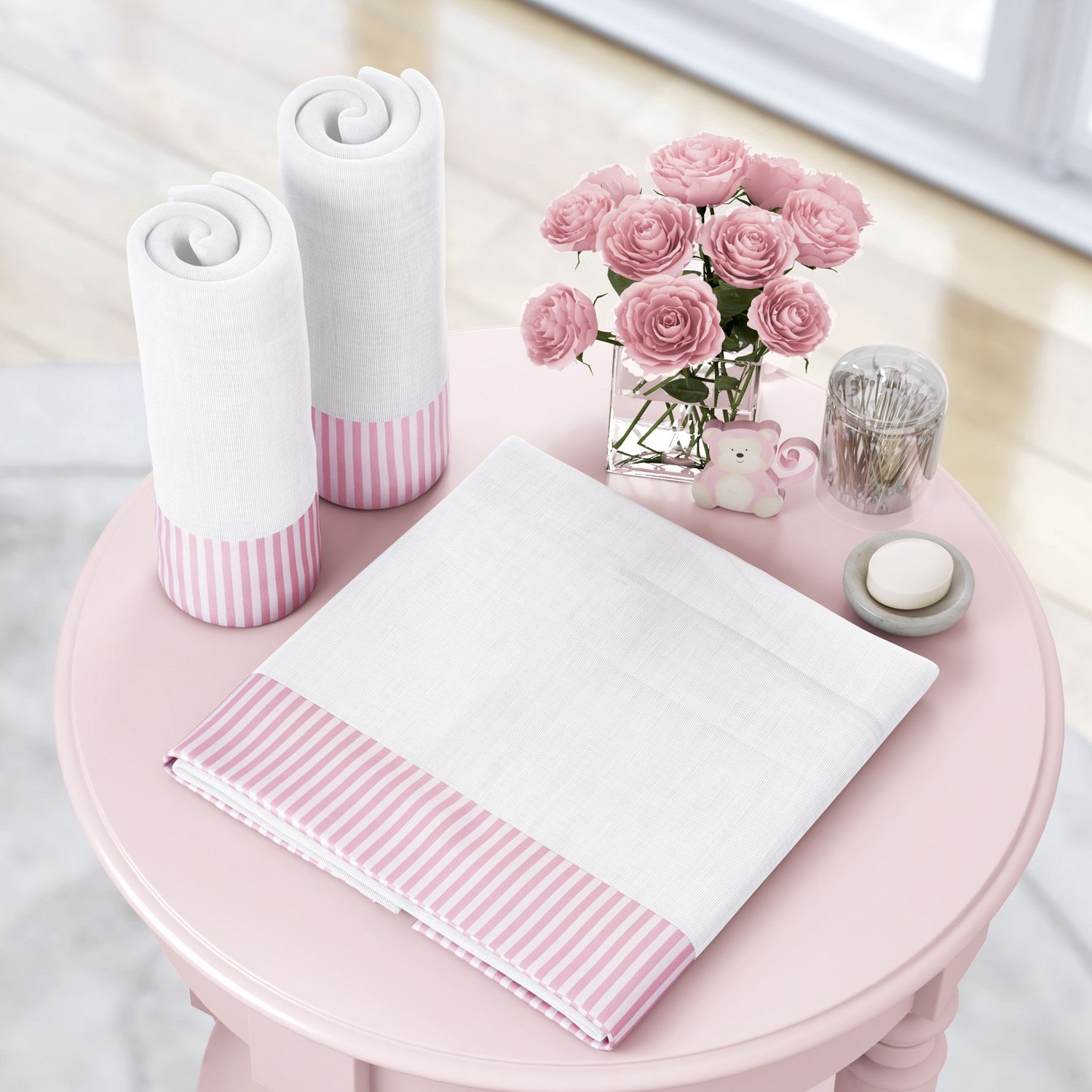 Jogo de Fraldas de Ombro Barra Listrada Bege