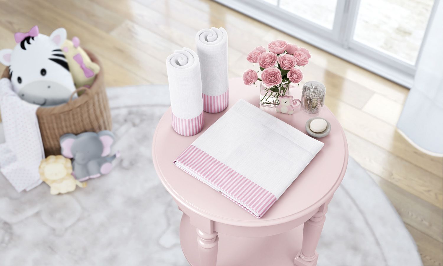 Jogo de Fraldas de Ombro Barra Listrada Bege