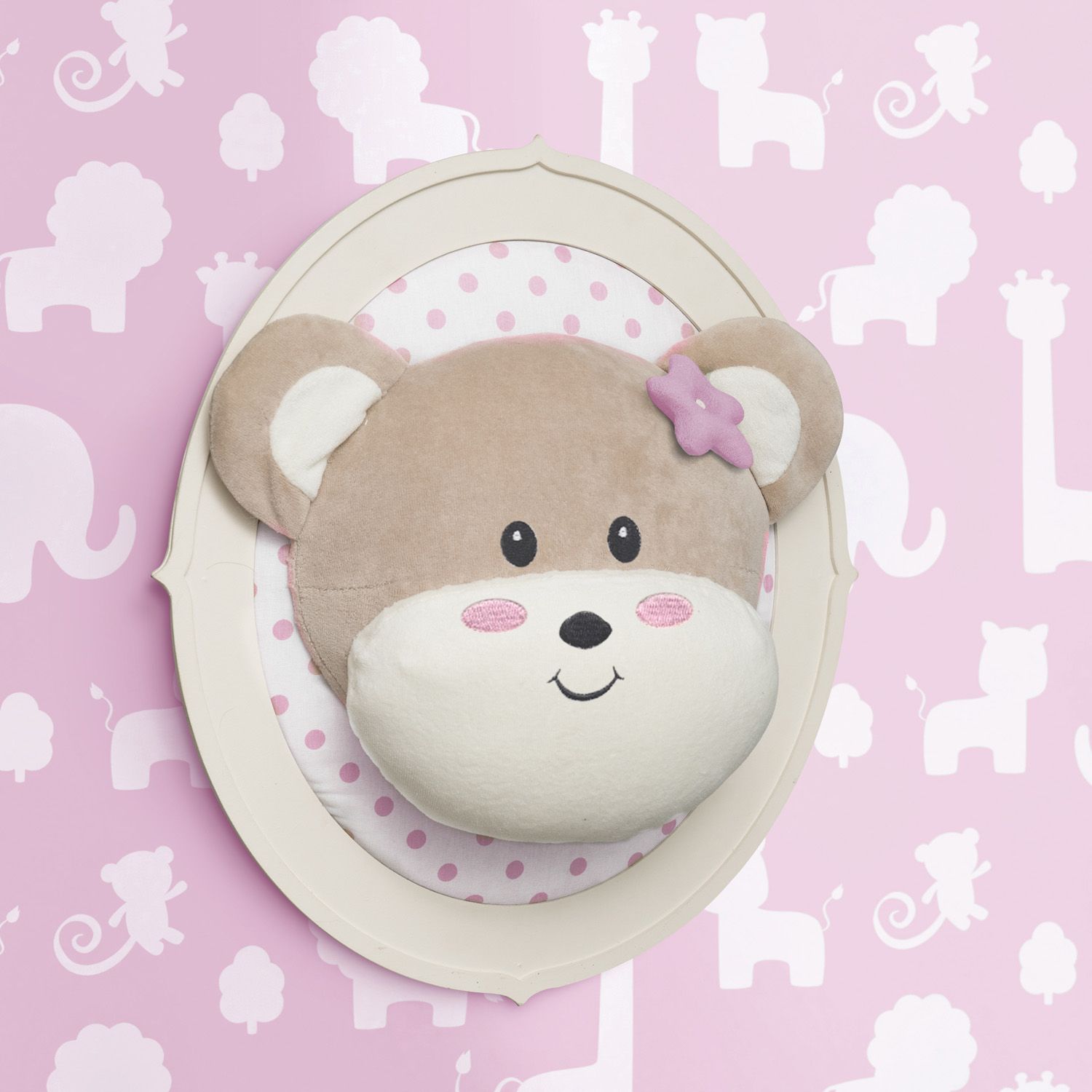 Quadro Cabeça de Macaquinha Amiguinhas Safári Rosa 42cm