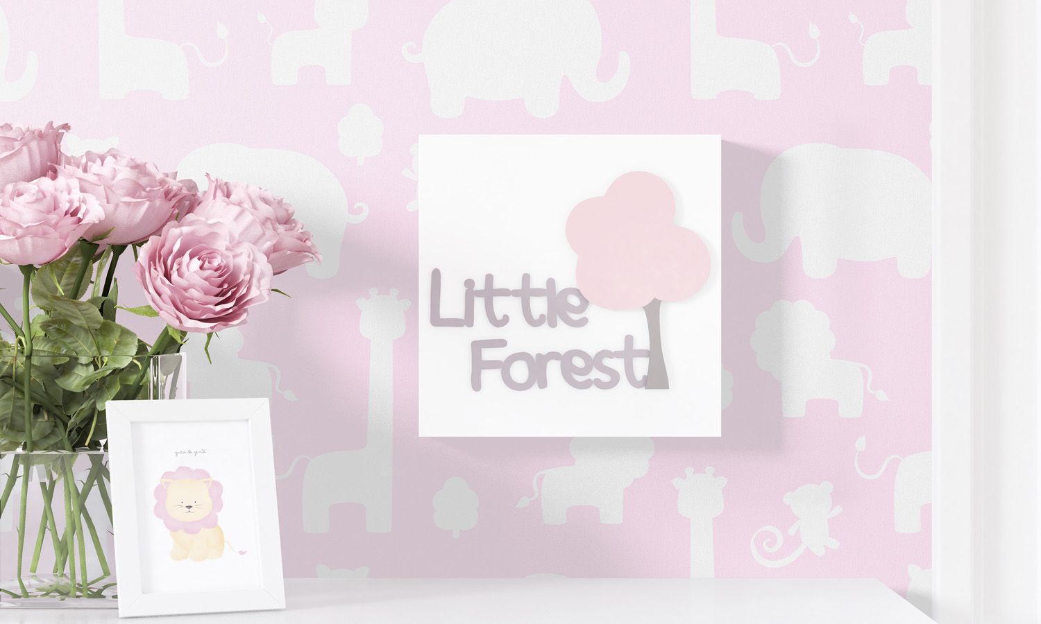 Quadro MDF Árvore Amiguinhos Safári Azul 20cm