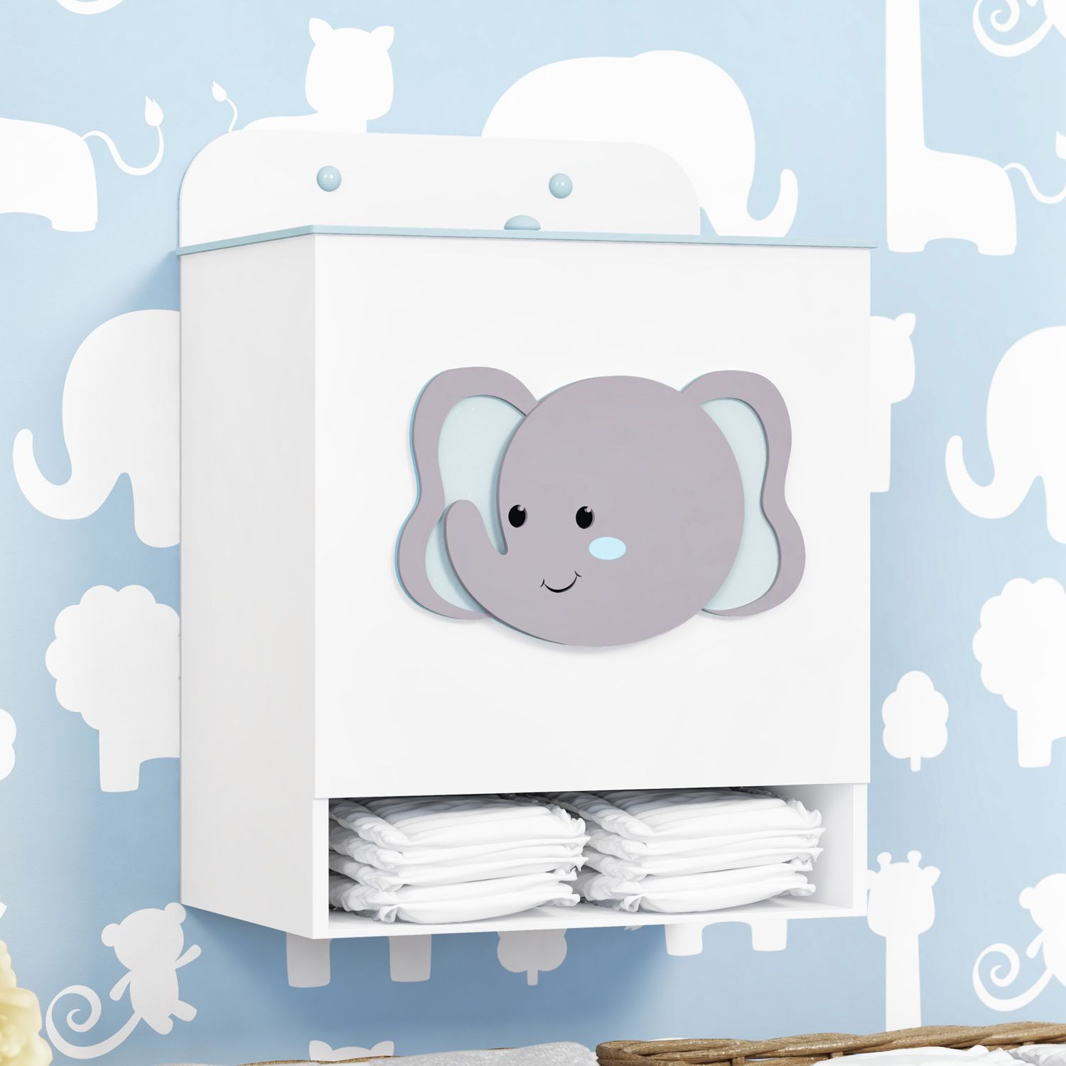 Porta Fraldas MDF Elefante Amiguinhos Safári