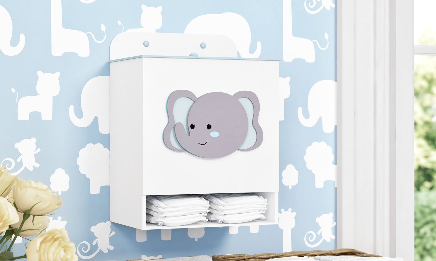 Porta Fraldas MDF Elefante Amiguinhos Safári