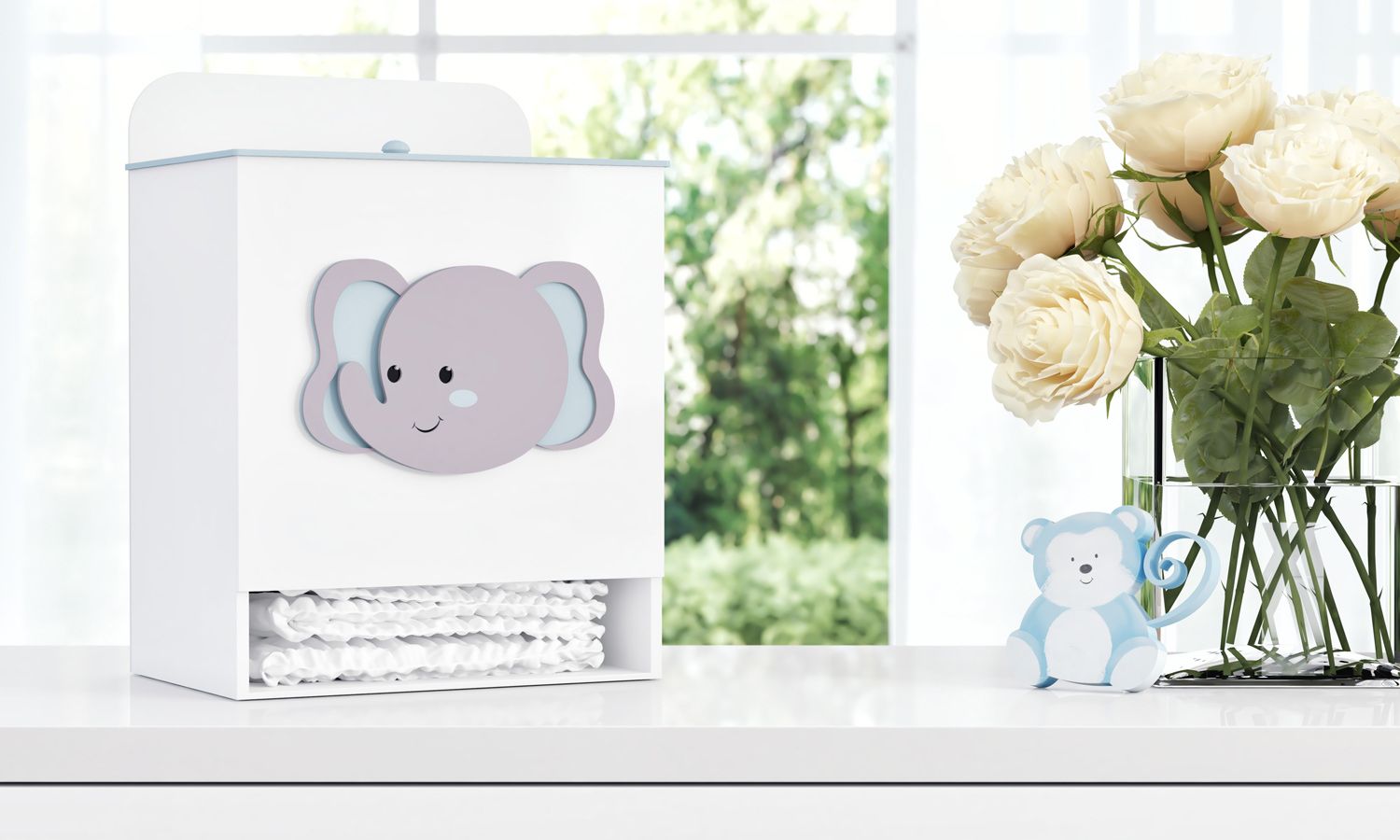 Porta Fraldas MDF Elefante Amiguinhos Safári