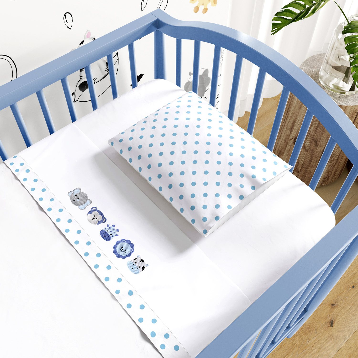 Jogo de Lençol Berço Bordado Amiguinhos Safári 3 peças