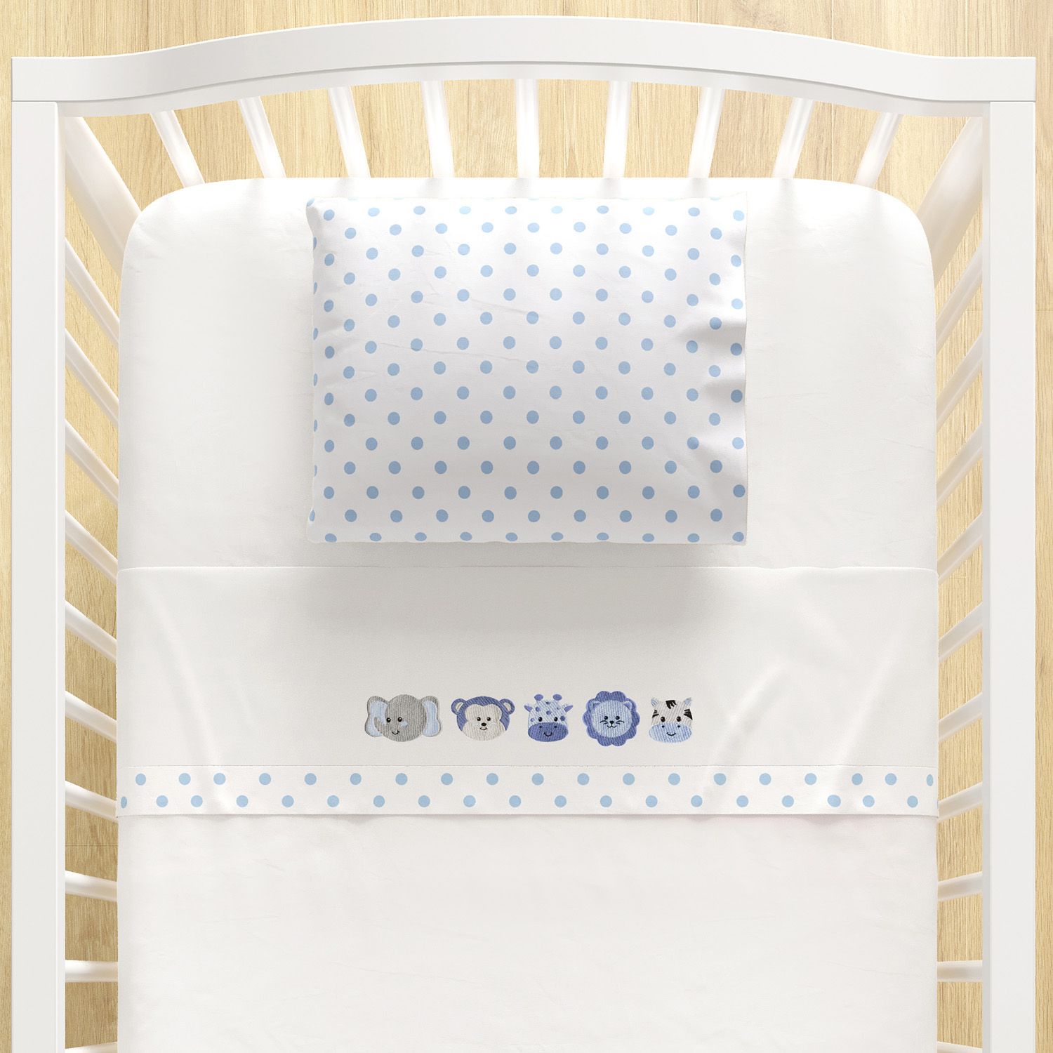 Jogo de Lençol Berço Bordado Amiguinhos Safári 3 peças