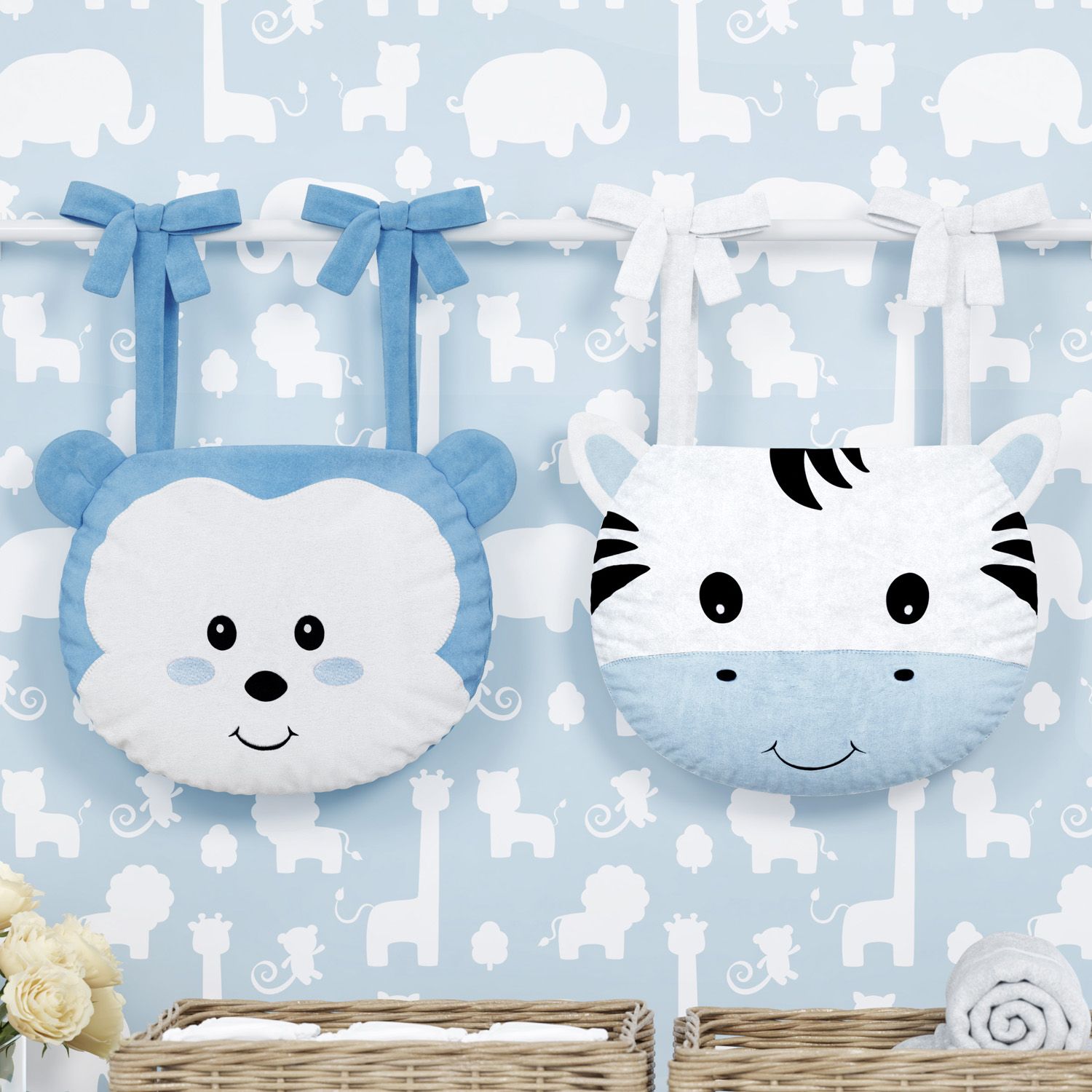 Porta Fraldas Varão Macaco e Zebra Amiguinhos Safári 2 Peças