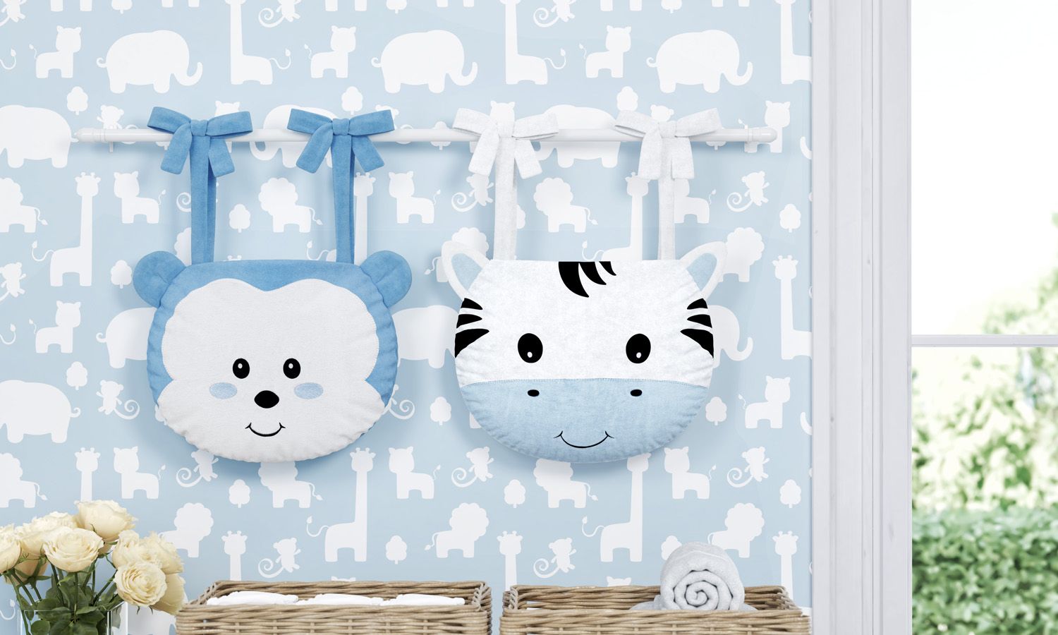 Porta Fraldas Varão Macaco e Zebra Amiguinhos Safári 2 Peças