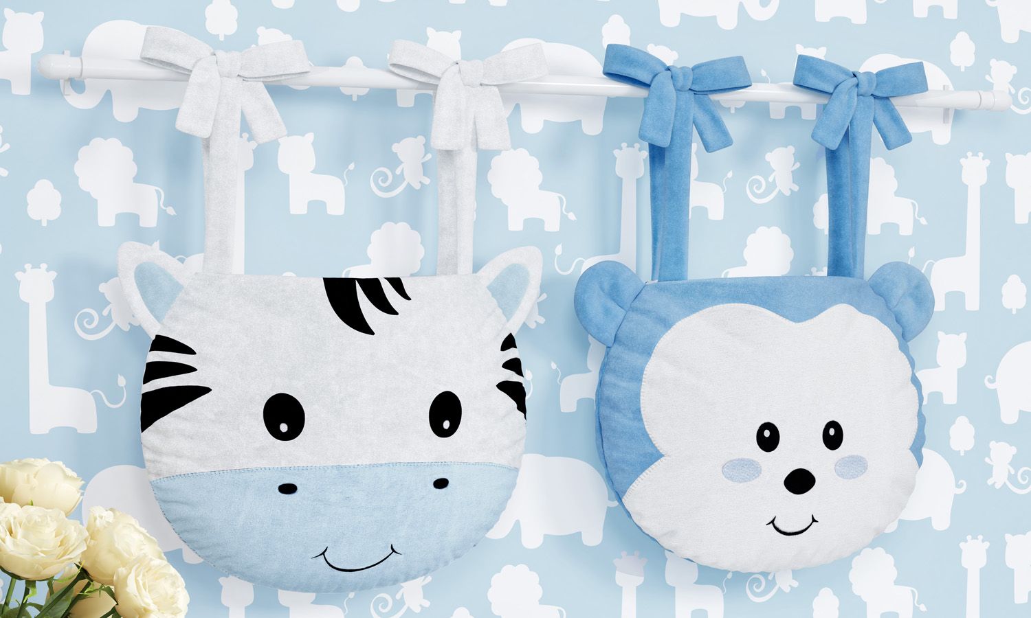 Porta Fraldas Varão Macaco e Zebra Amiguinhos Safári 2 Peças