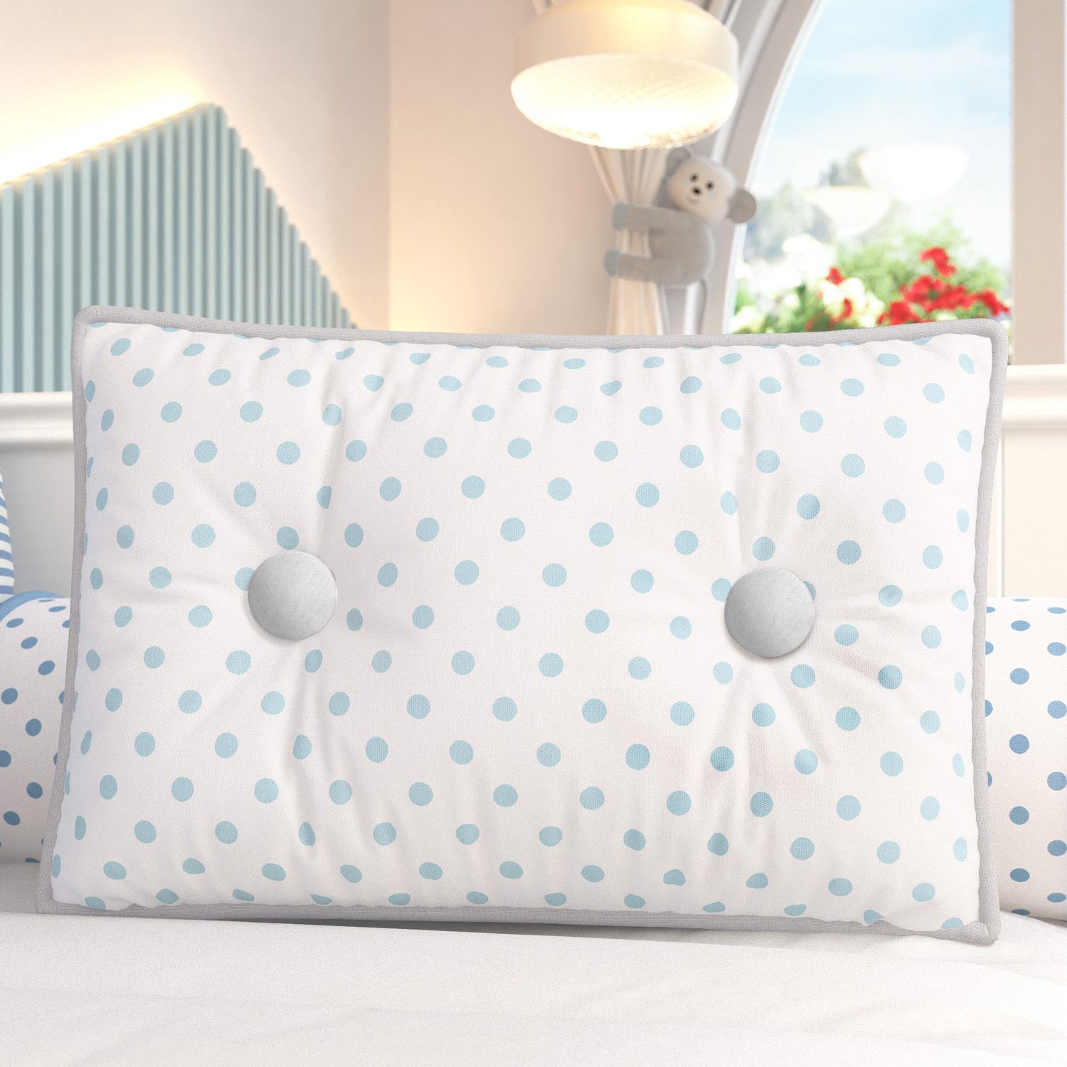 Almofada Retangular Poá com Botões Rosa 43cm