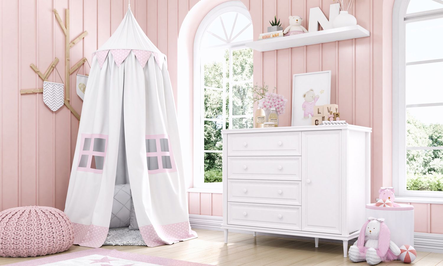 Tenda Dossel Poá Rosa 2m