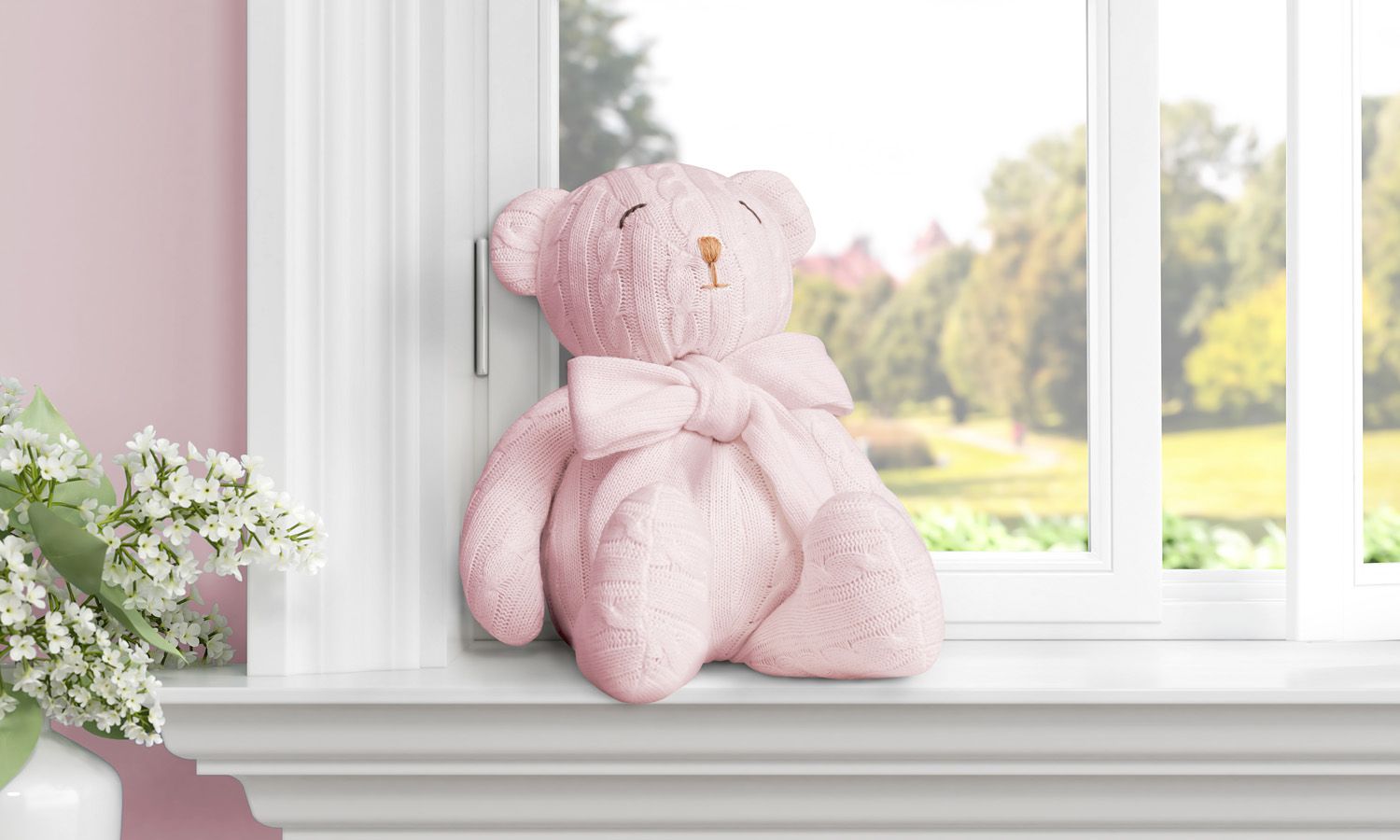 Ursinha Rosa Tricot com Laço 42cm