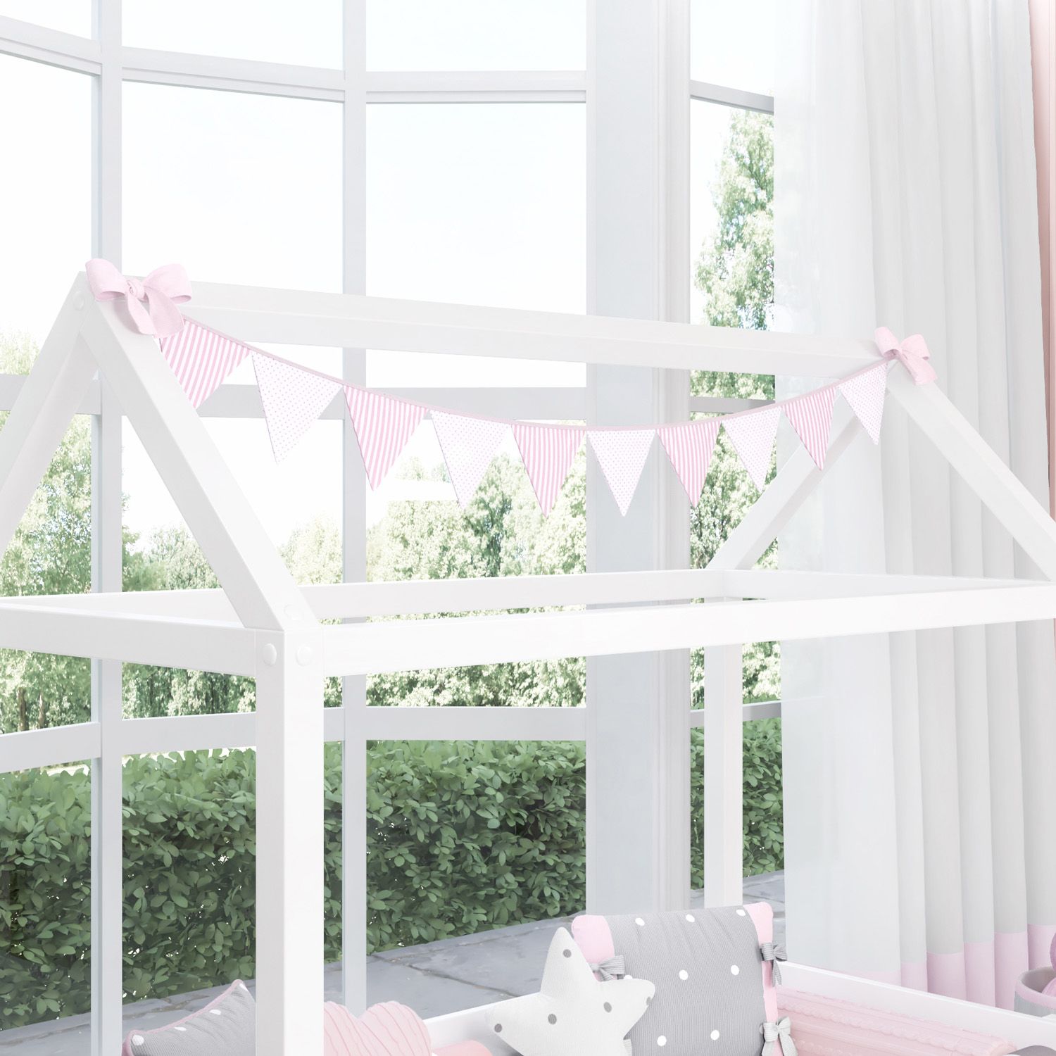 Varal de Cama Bandeirinhas Listras e Poá Azul 1,60m