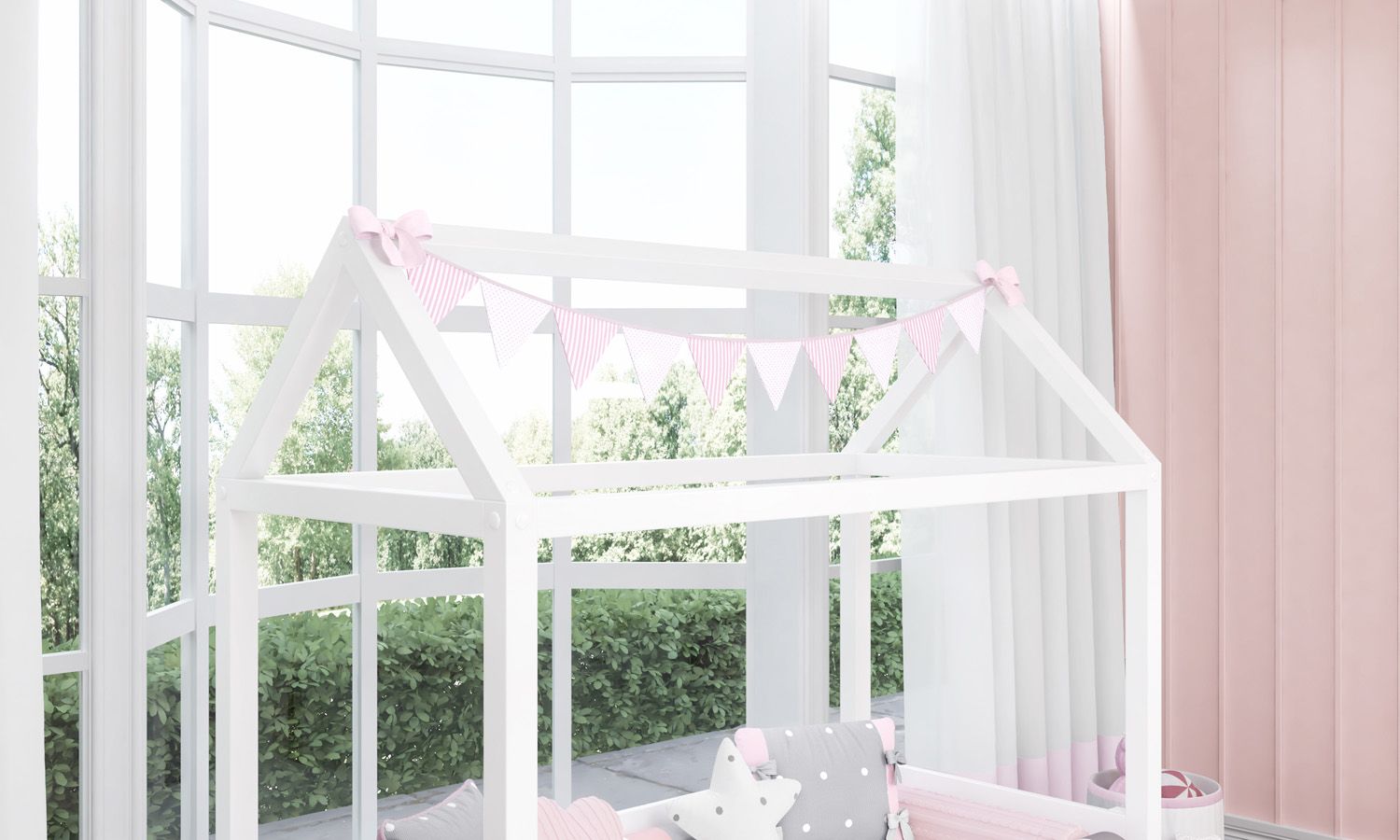 Varal de Cama Bandeirinhas Listras e Poá Azul 1,60m