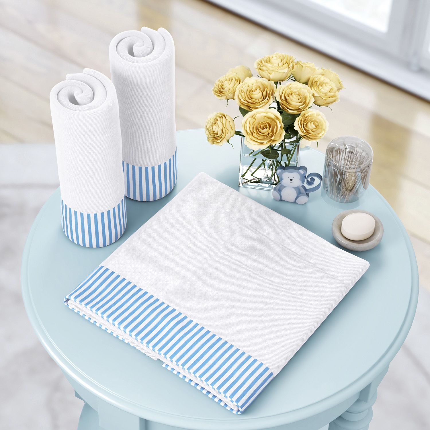 Jogo de Fraldas de Ombro Barra Listrada Bege