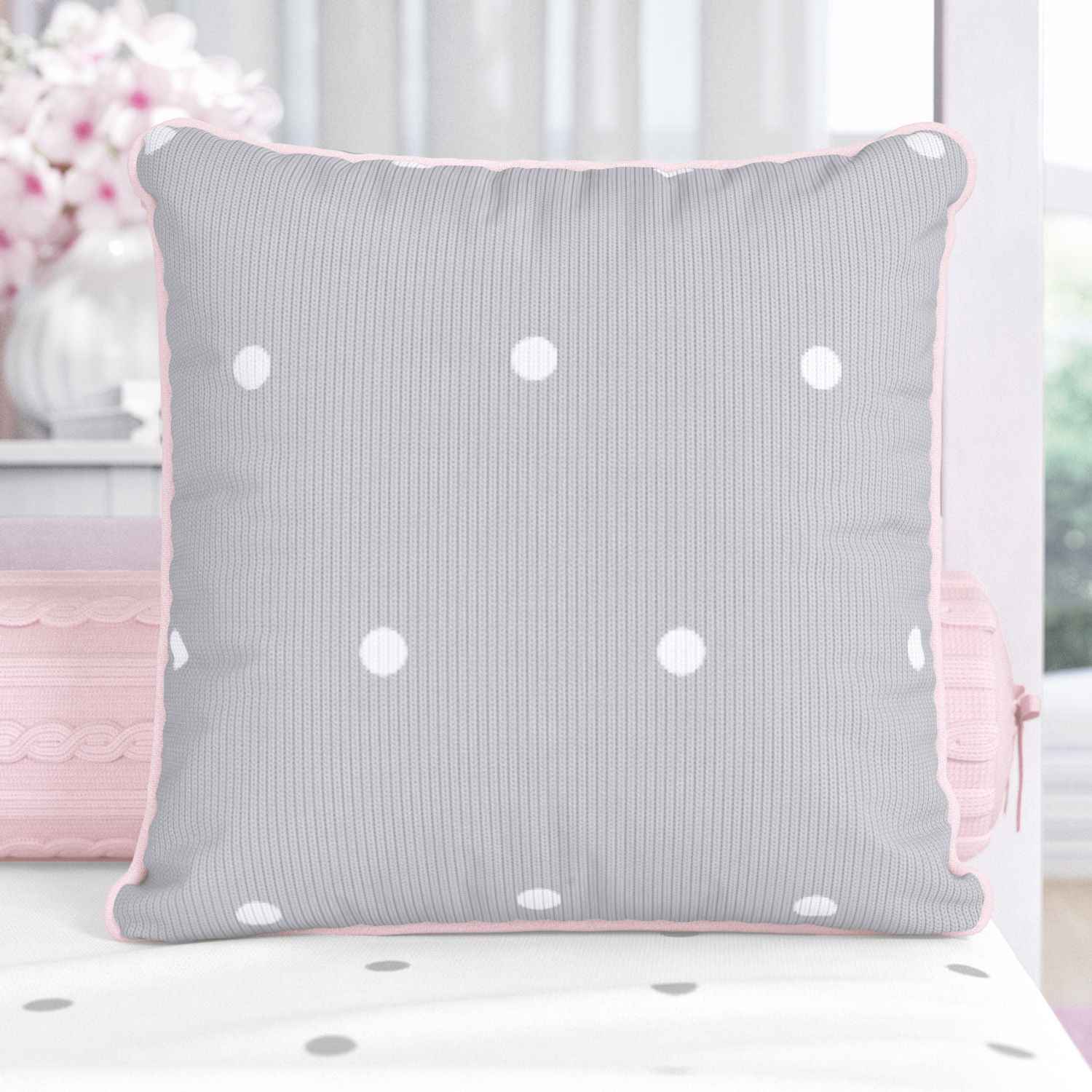 Almofada Tricot Poá Cinza/Rosa 30cm