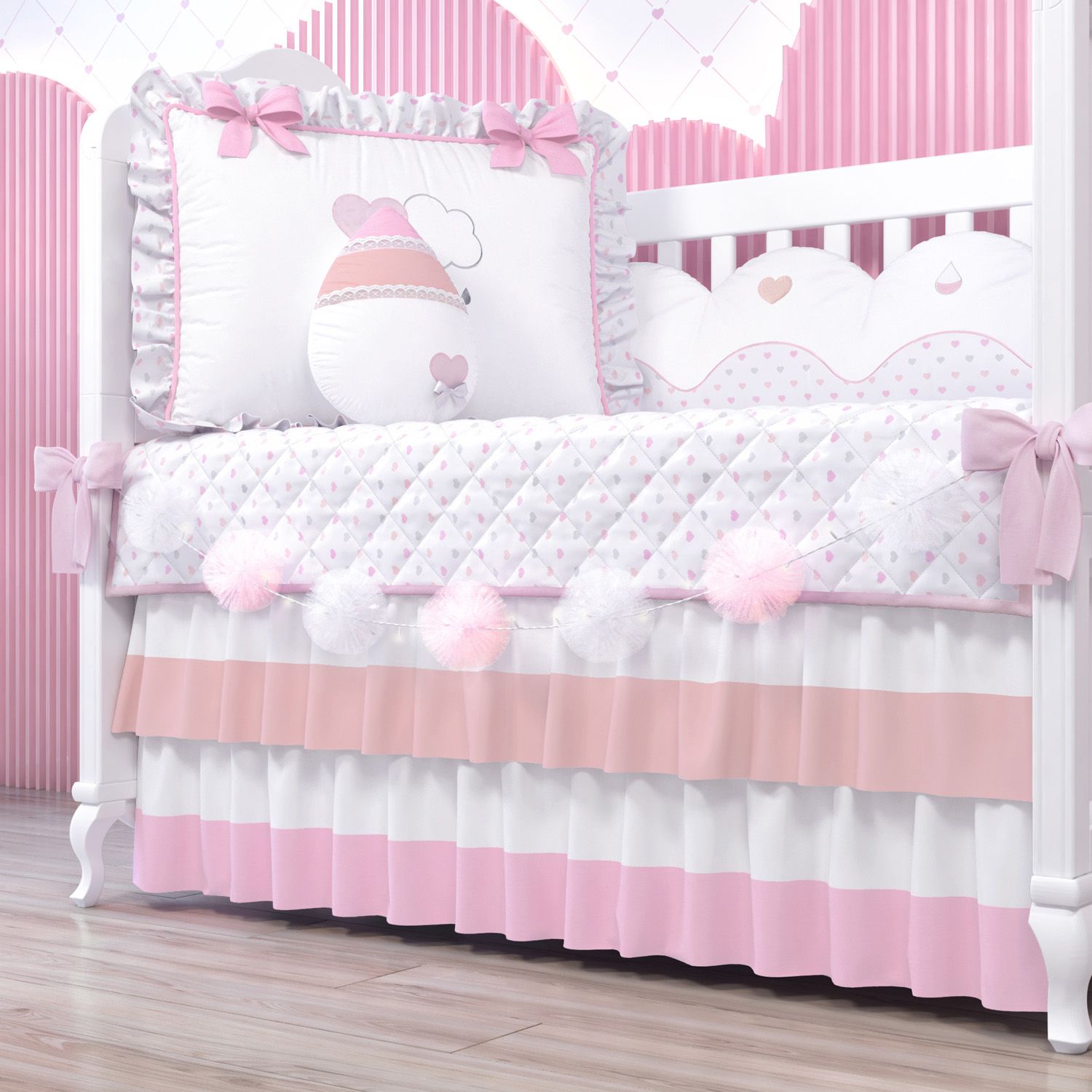 Varal de Berço Bolinhas de Tule 1,30m