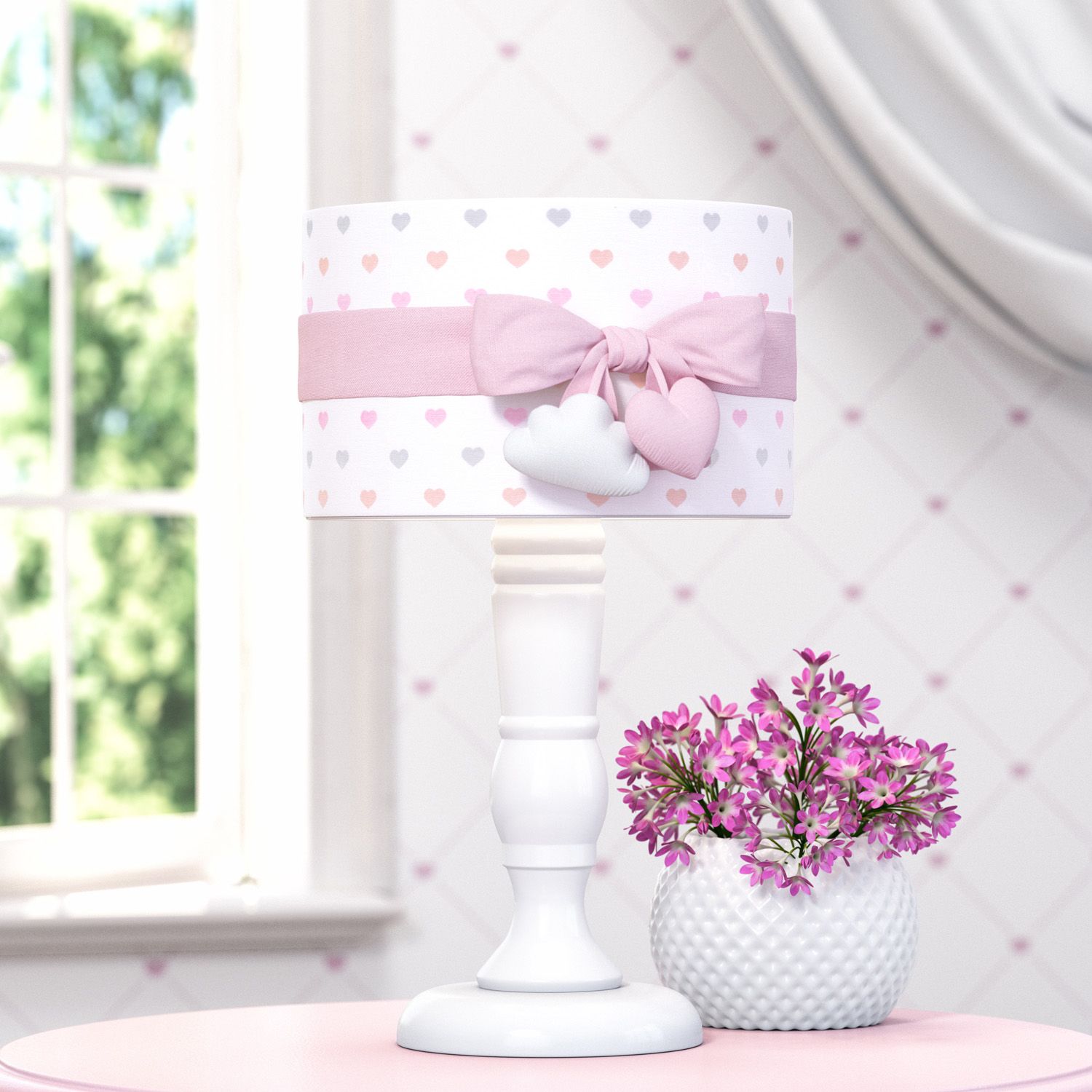 Abajur Madeira Chuva de Amor Rosa