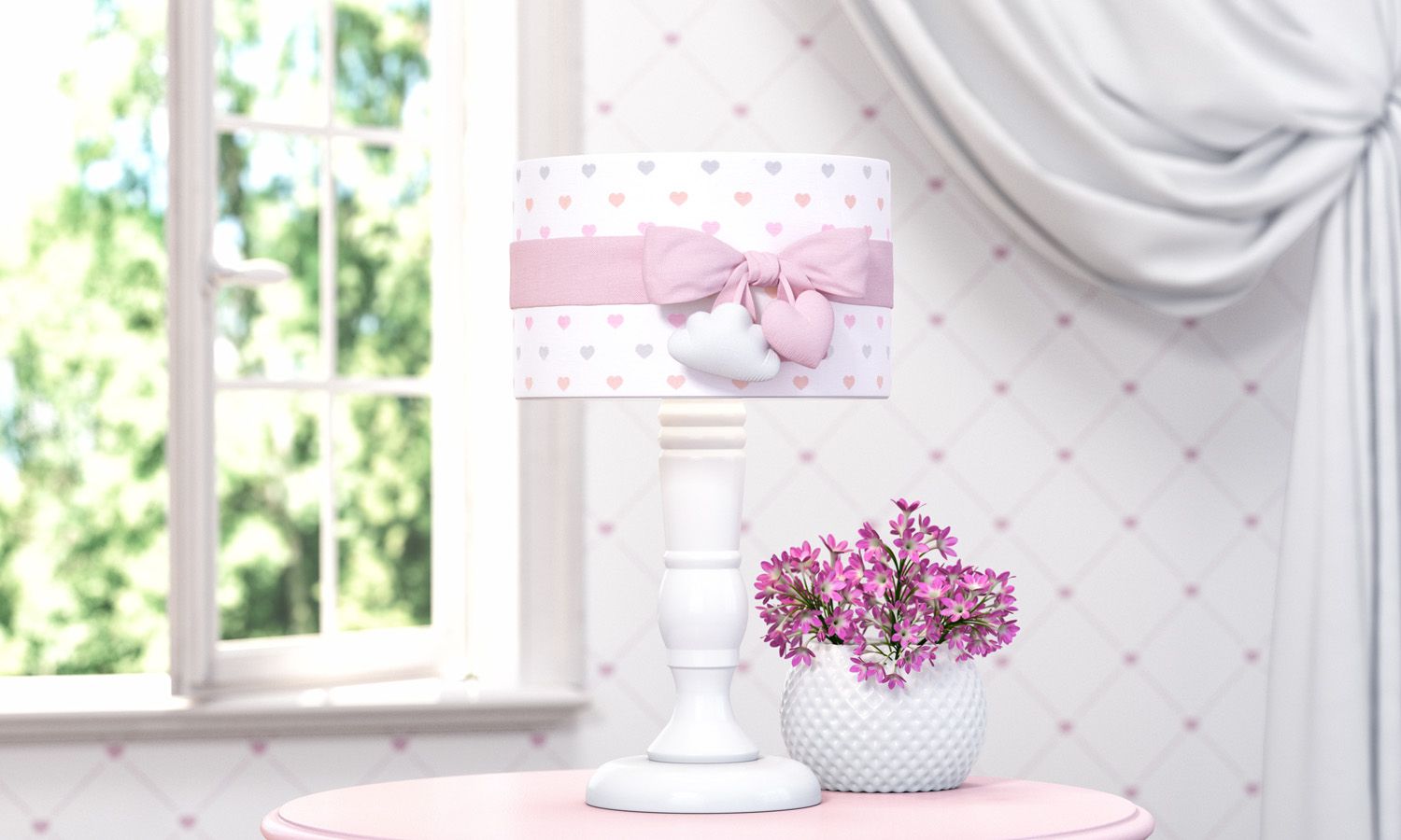 Abajur Madeira Chuva de Amor Rosa