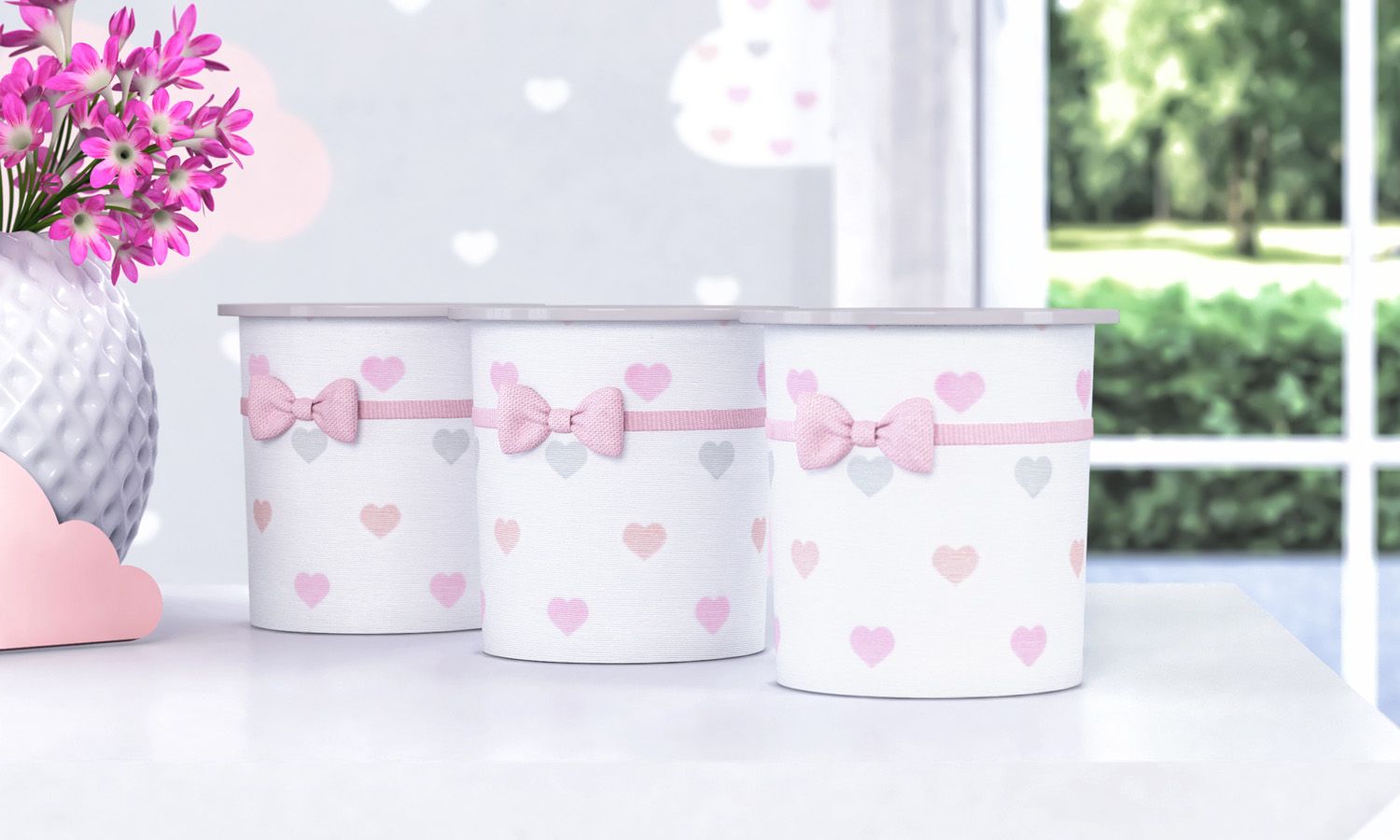 Jogo de Potes Corações e Lacinho