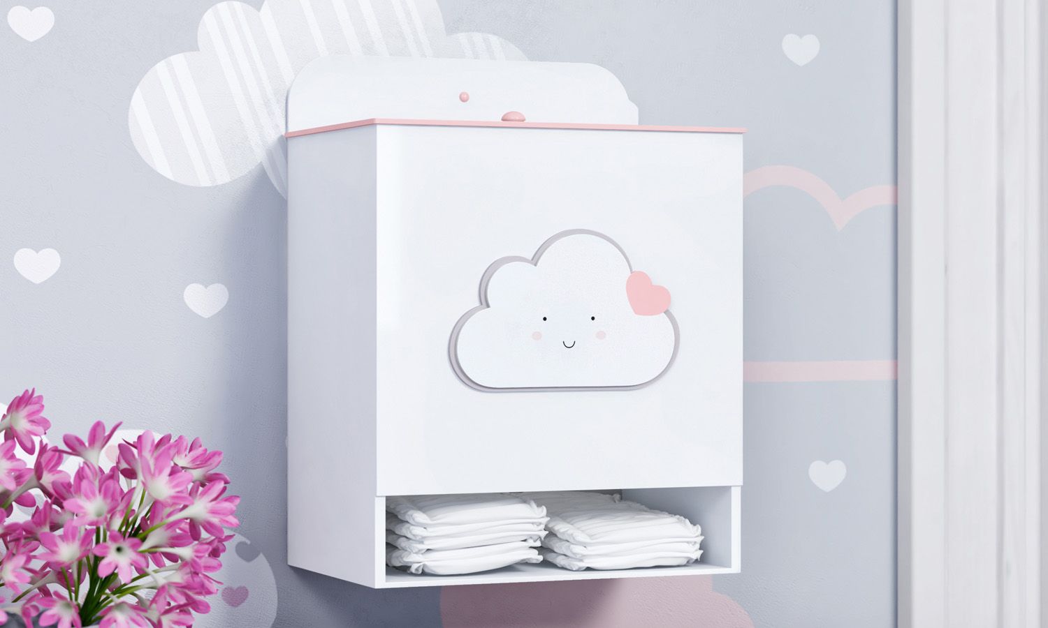 Porta Fraldas MDF Nuvem Coração