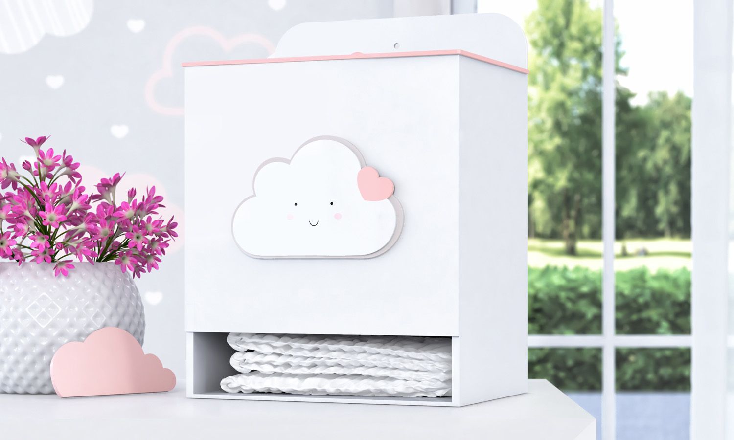 Porta Fraldas MDF Nuvem Coração