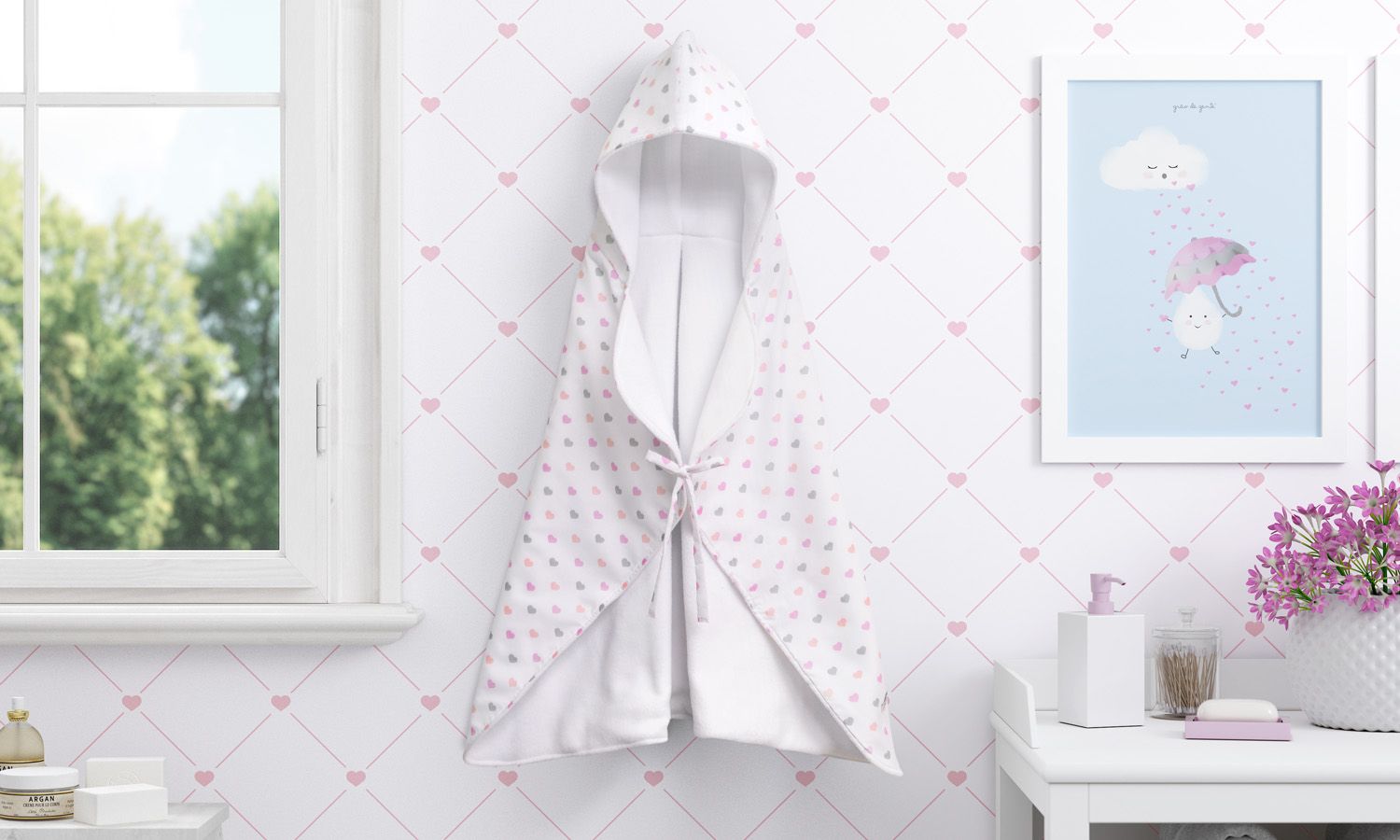 Manta com Capuz Corações 90cm