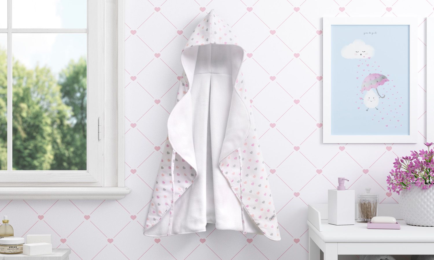 Manta com Capuz Corações 90cm