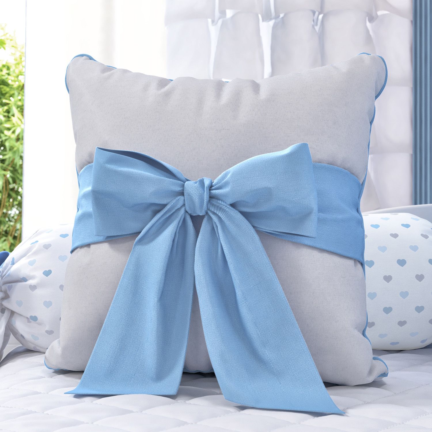 Almofada Laço Rosa/Cinza 38cm