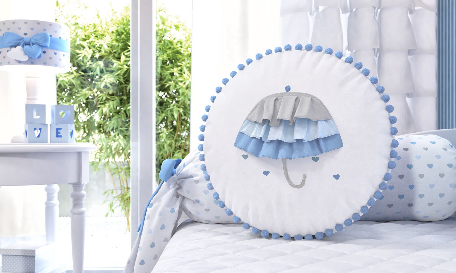 Almofada Redonda Pompom Guarda-Chuva 35cm